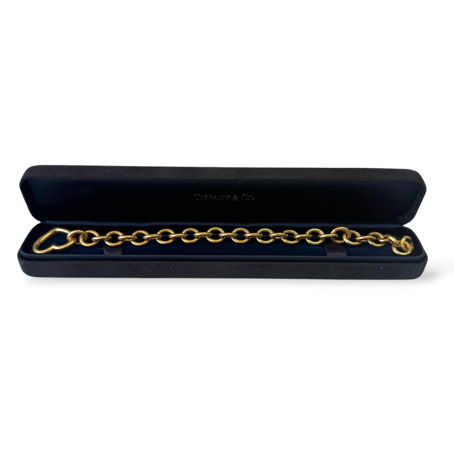 RARE Tiffany & Co. 18k Yellow Gold Round Link Heart Clasp Bracelet 8.25" 50.41g.