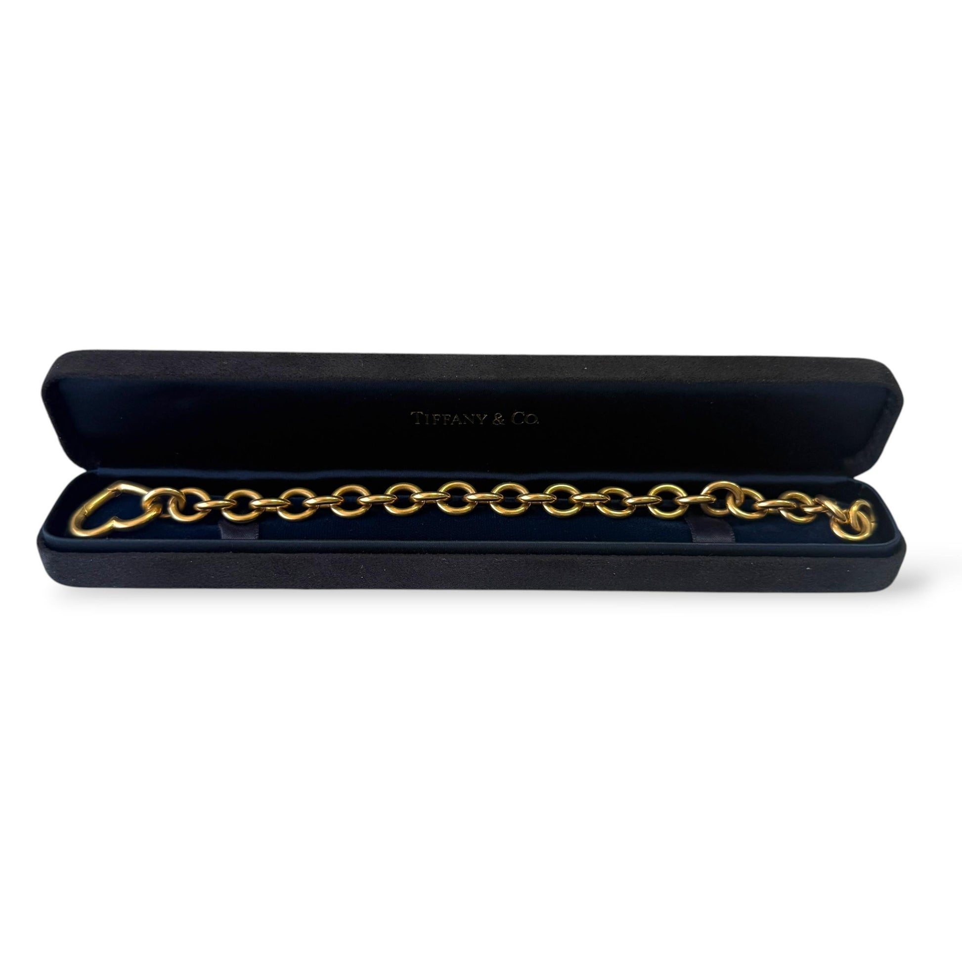 RARE Tiffany & Co. 18k Yellow Gold Round Link Heart Clasp Bracelet 8.25" 50.41g.