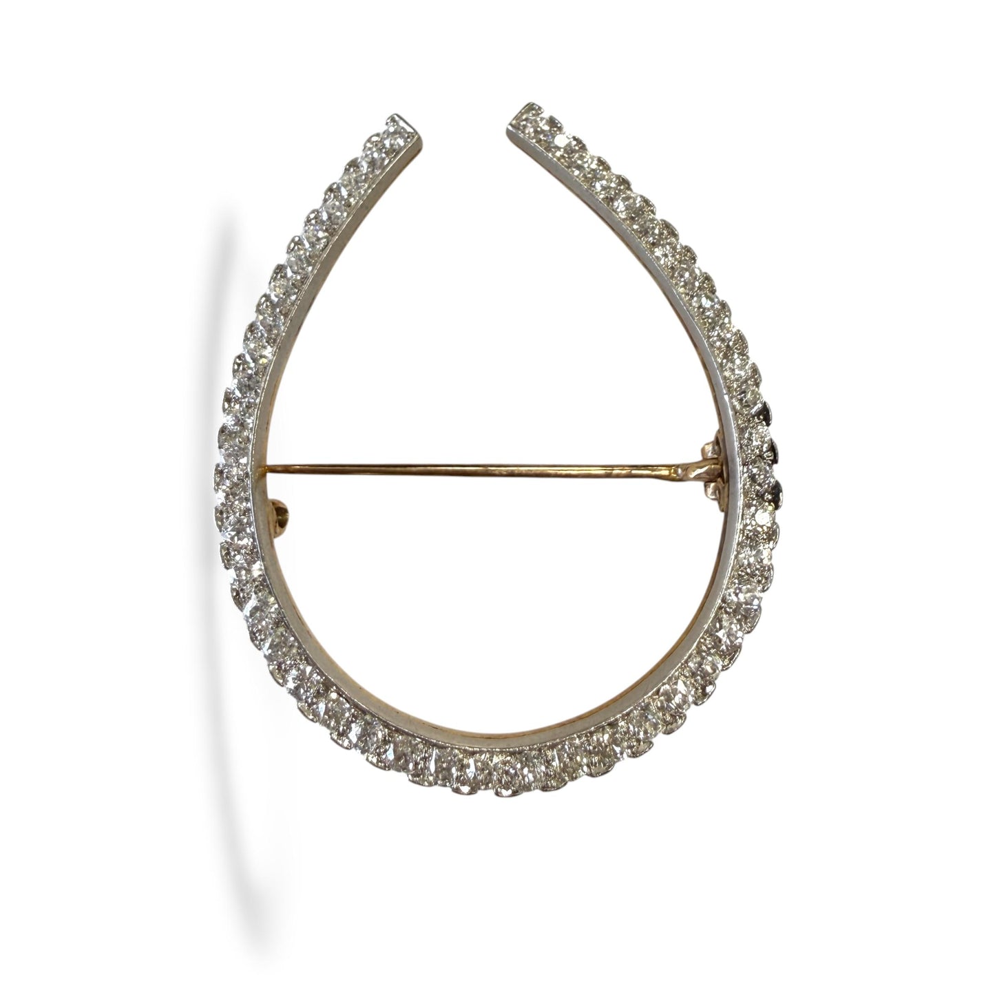1.50cttw. White Diamond U Shape Brooch in Platinum & 14k White Gold 11.39g.