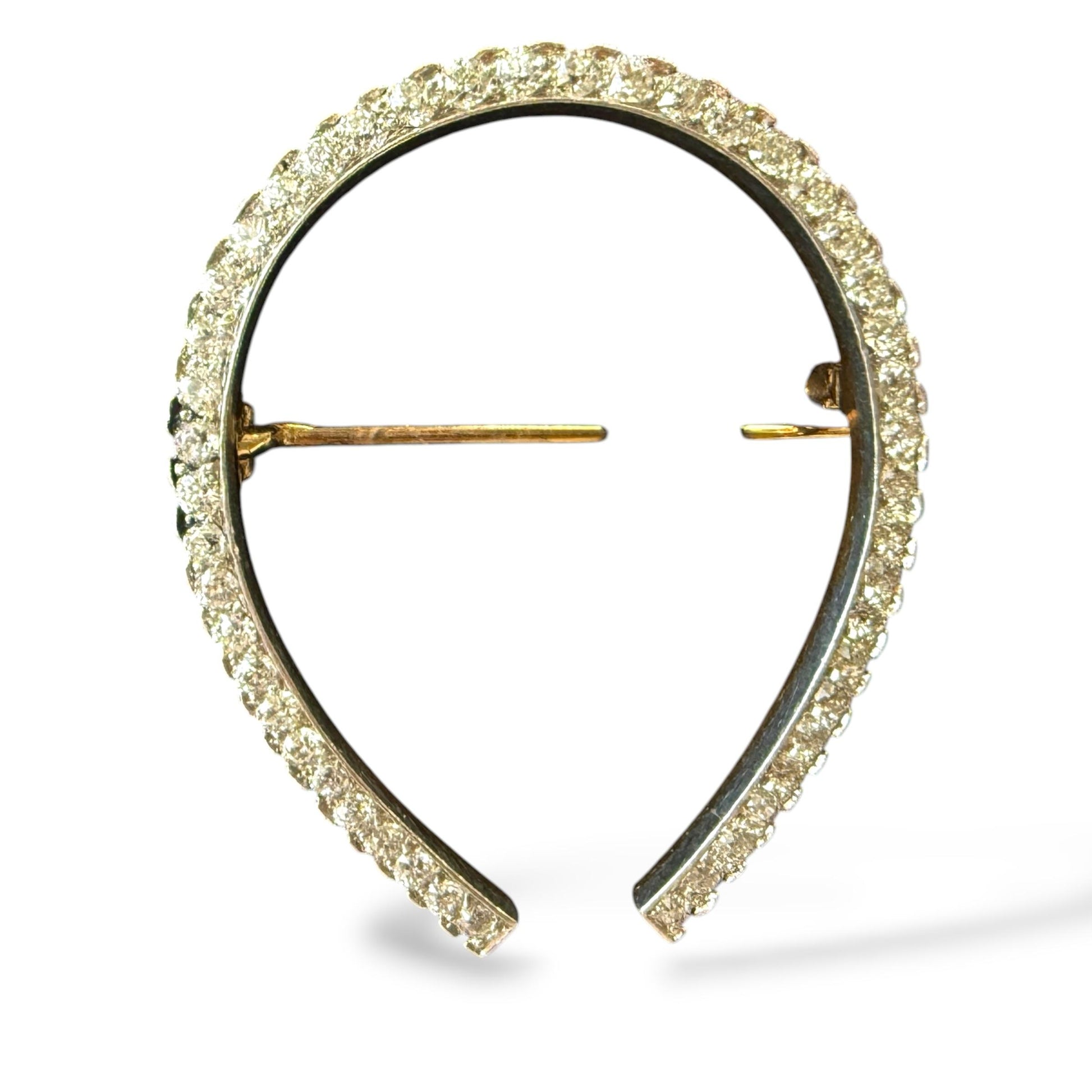 1.50cttw. White Diamond U Shape Brooch in Platinum & 14k White Gold 11.39g.