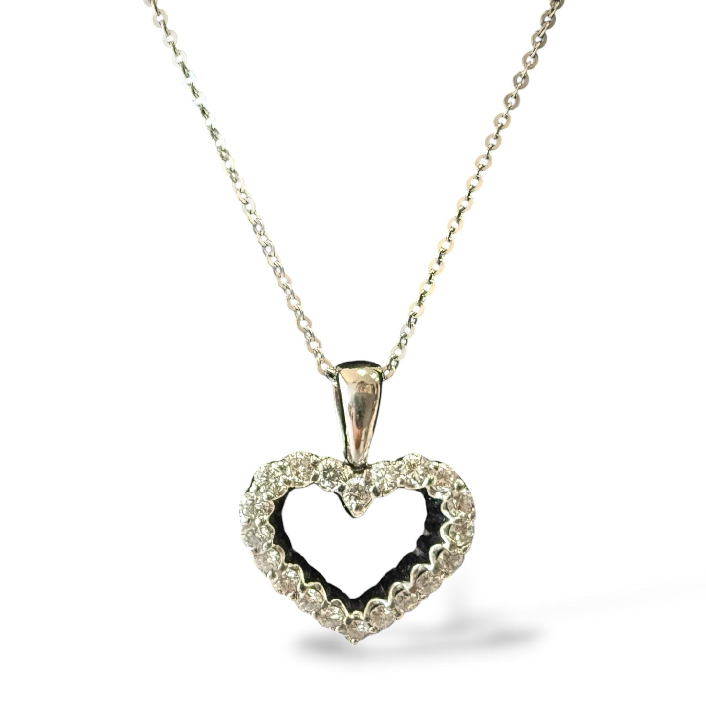0.70cttw. White Diamond Heart Shape Pendant Necklace in Platinum 5.76g.