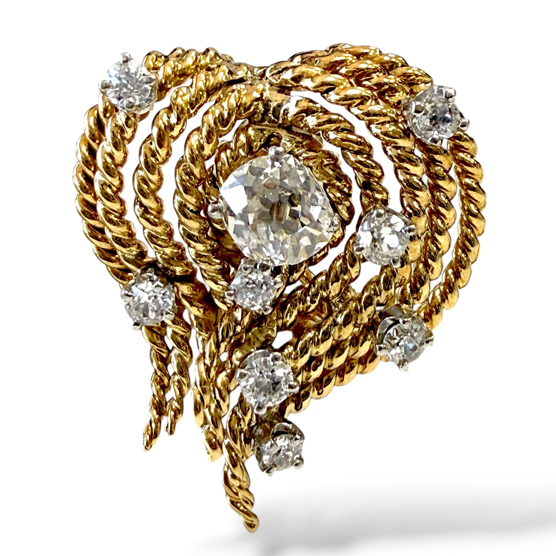 Vintage 2. cttw White Diamond Clip-on Strand Earrings in 14k Yellow Gold 19.16g.