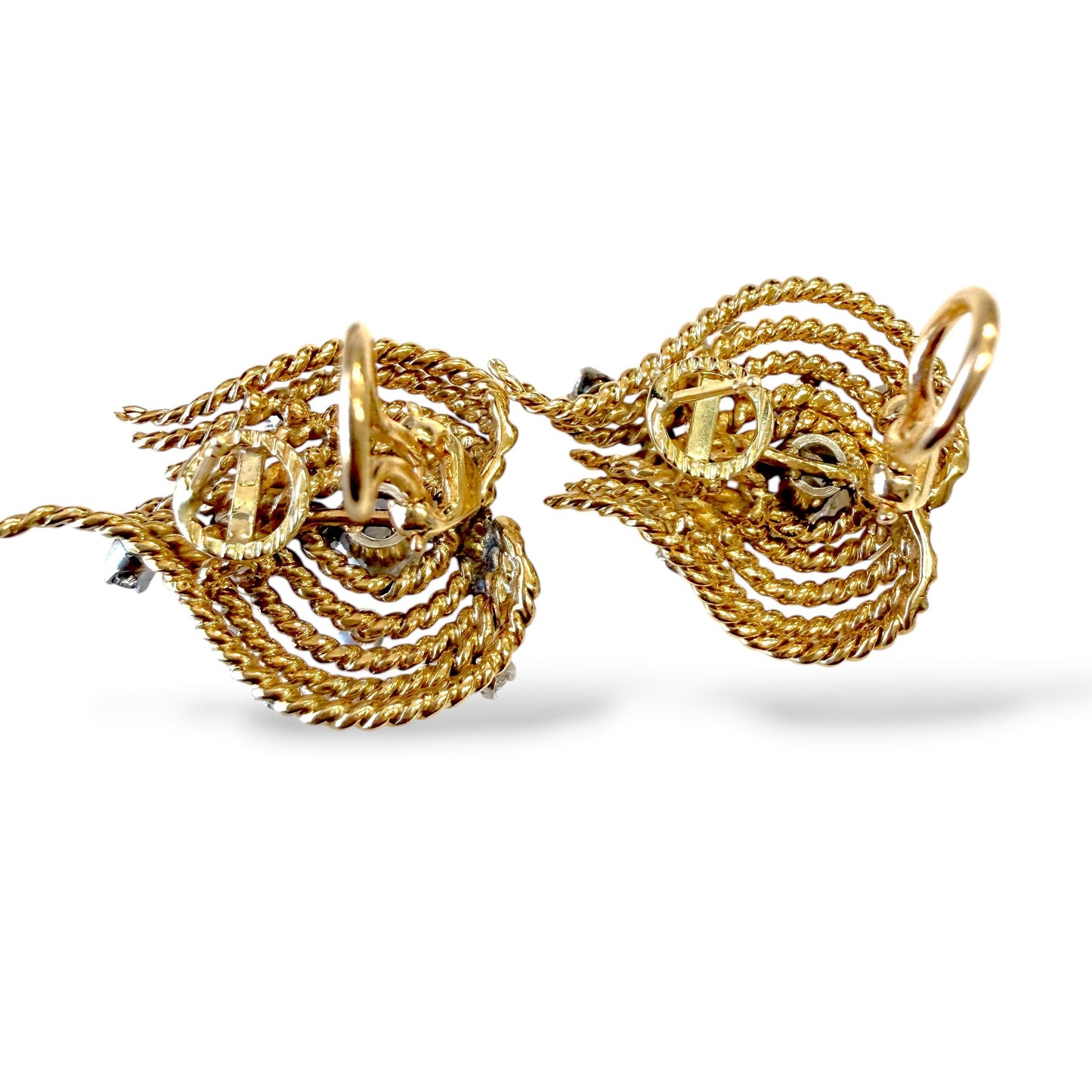 Vintage 2. cttw White Diamond Clip-on Strand Earrings in 14k Yellow Gold 19.16g.