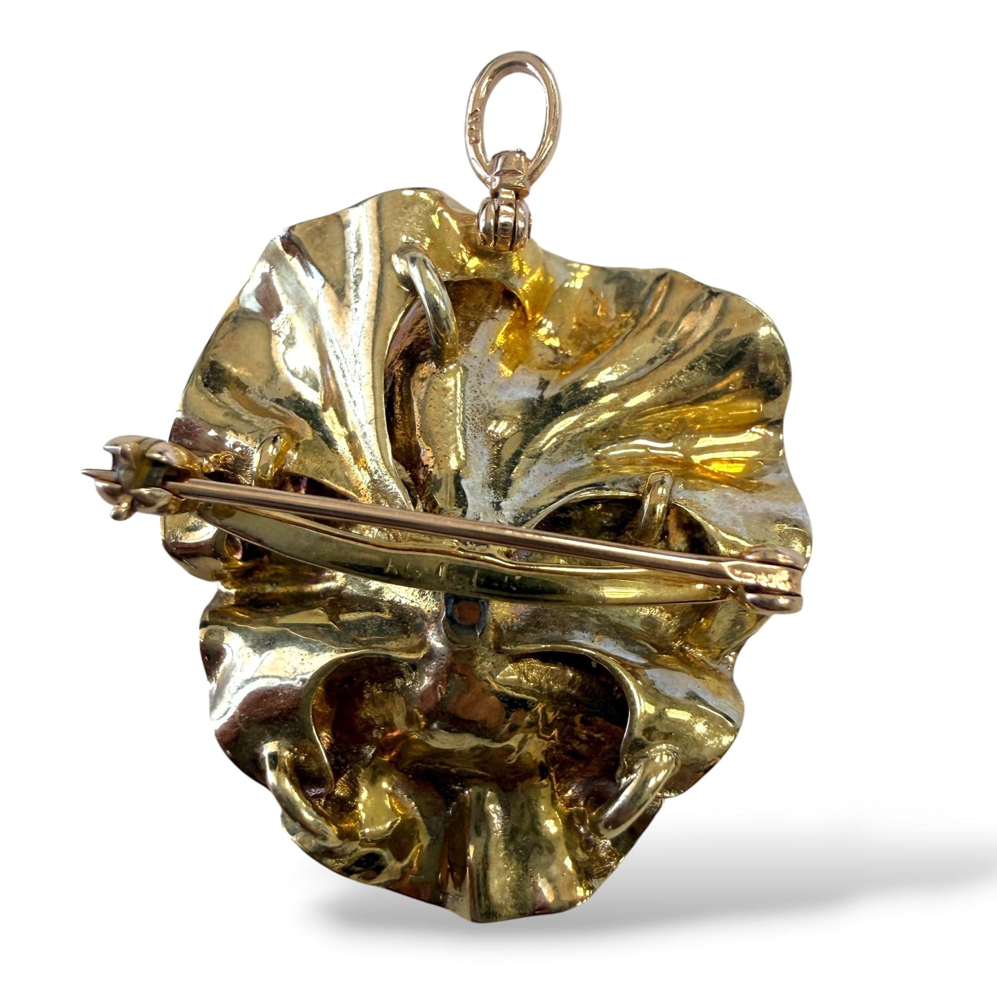 Vintage Enamel 0.25ct. White Diamond Brooch in 14k Yellow Gold 9.07g.