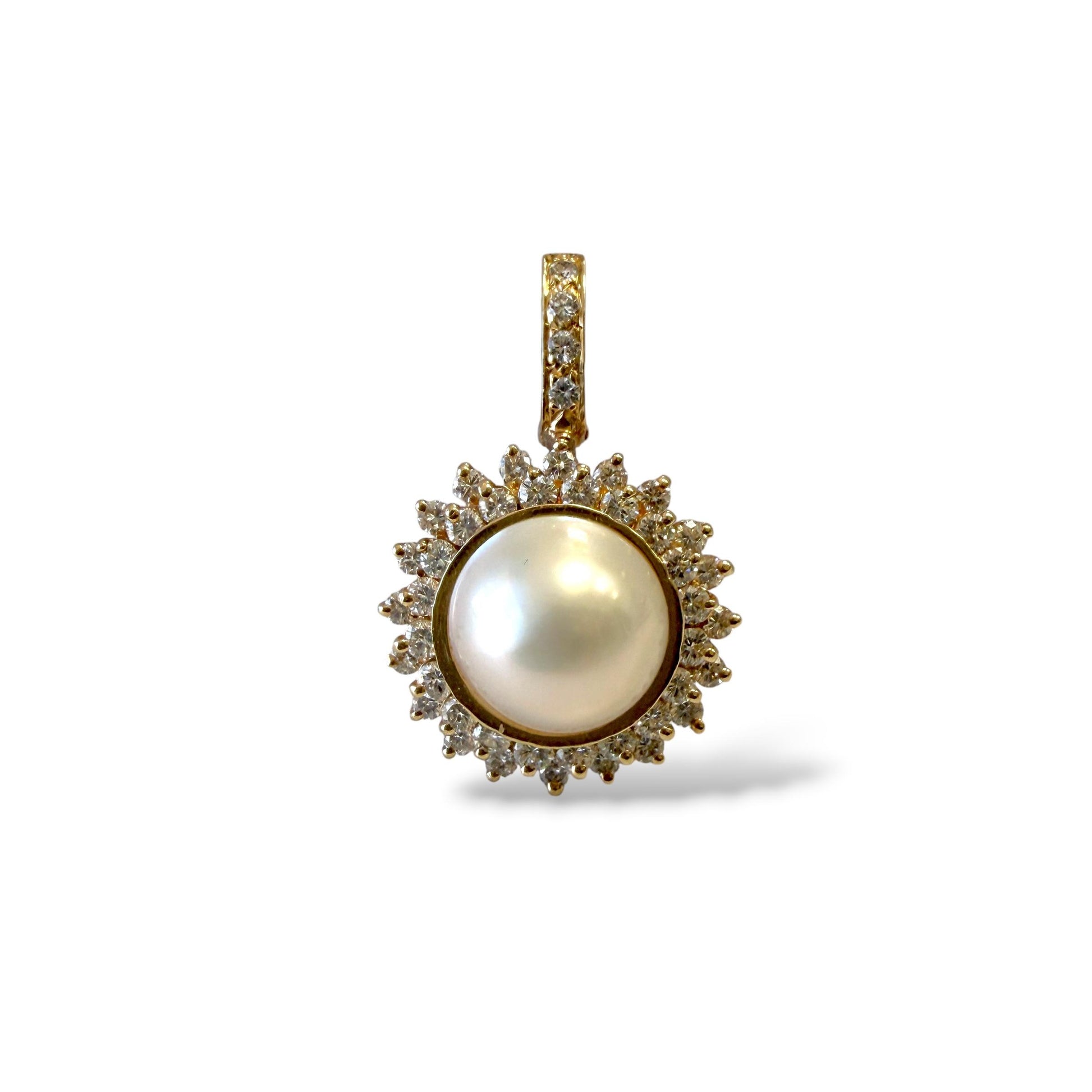 1.23cttw. White Diamond & Pearl 14k Yellow Gold Pendant 8.24g.