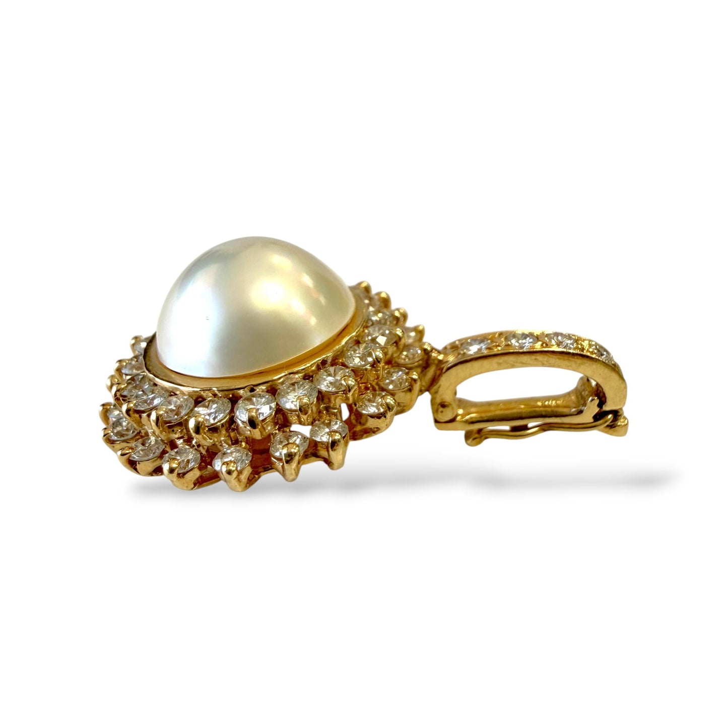 1.23cttw. White Diamond & Pearl 14k Yellow Gold Pendant 8.24g.