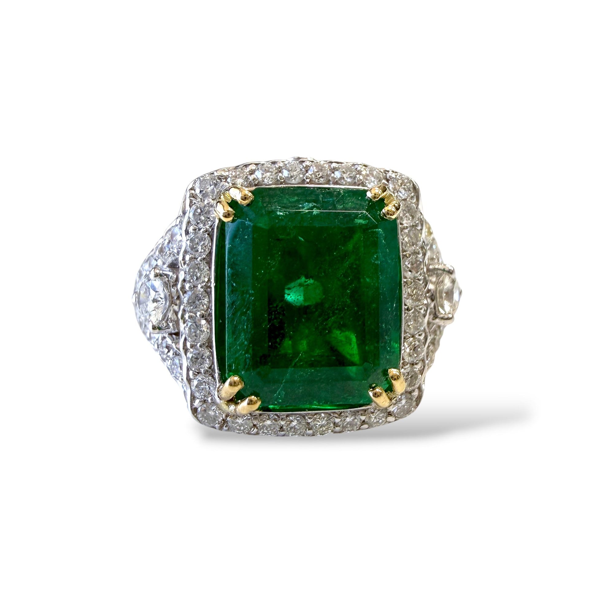 GIA Zambian 4.33ct Green Emerald Ring with 0.75cttw White Diamond Ring In 14 WG