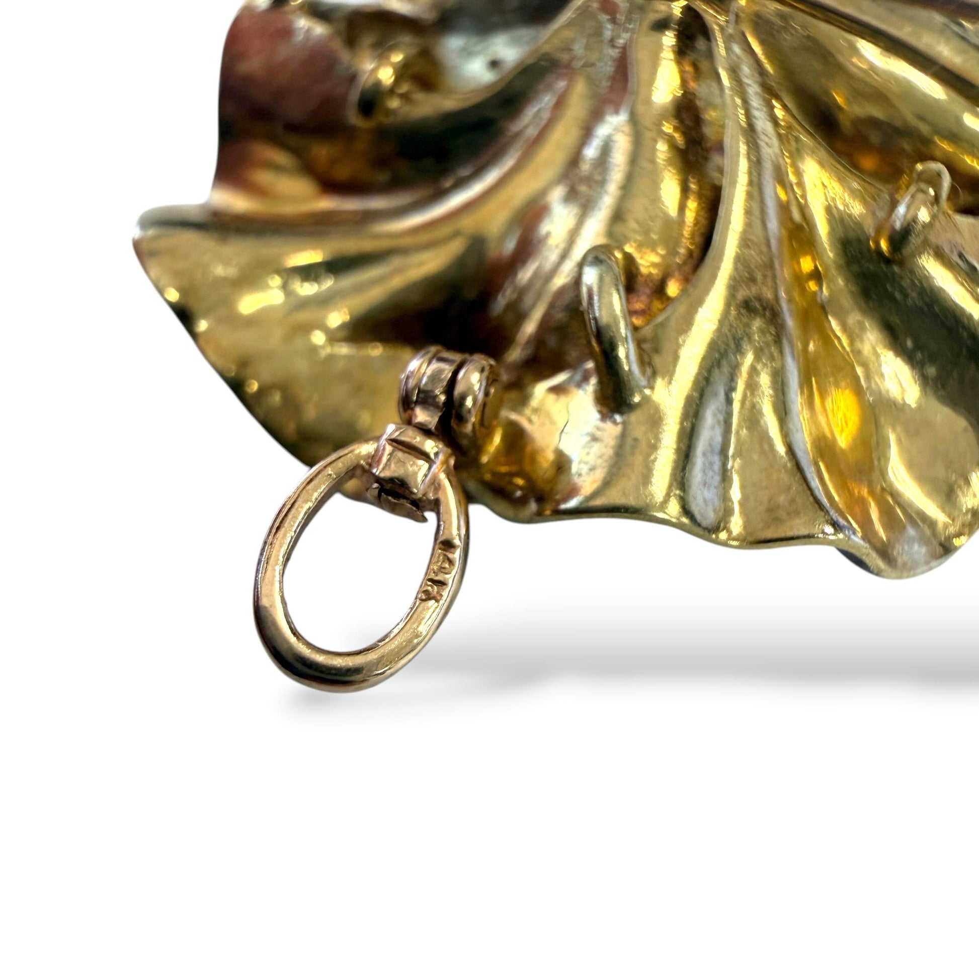 Vintage Enamel 0.25ct. White Diamond Brooch in 14k Yellow Gold 9.07g.