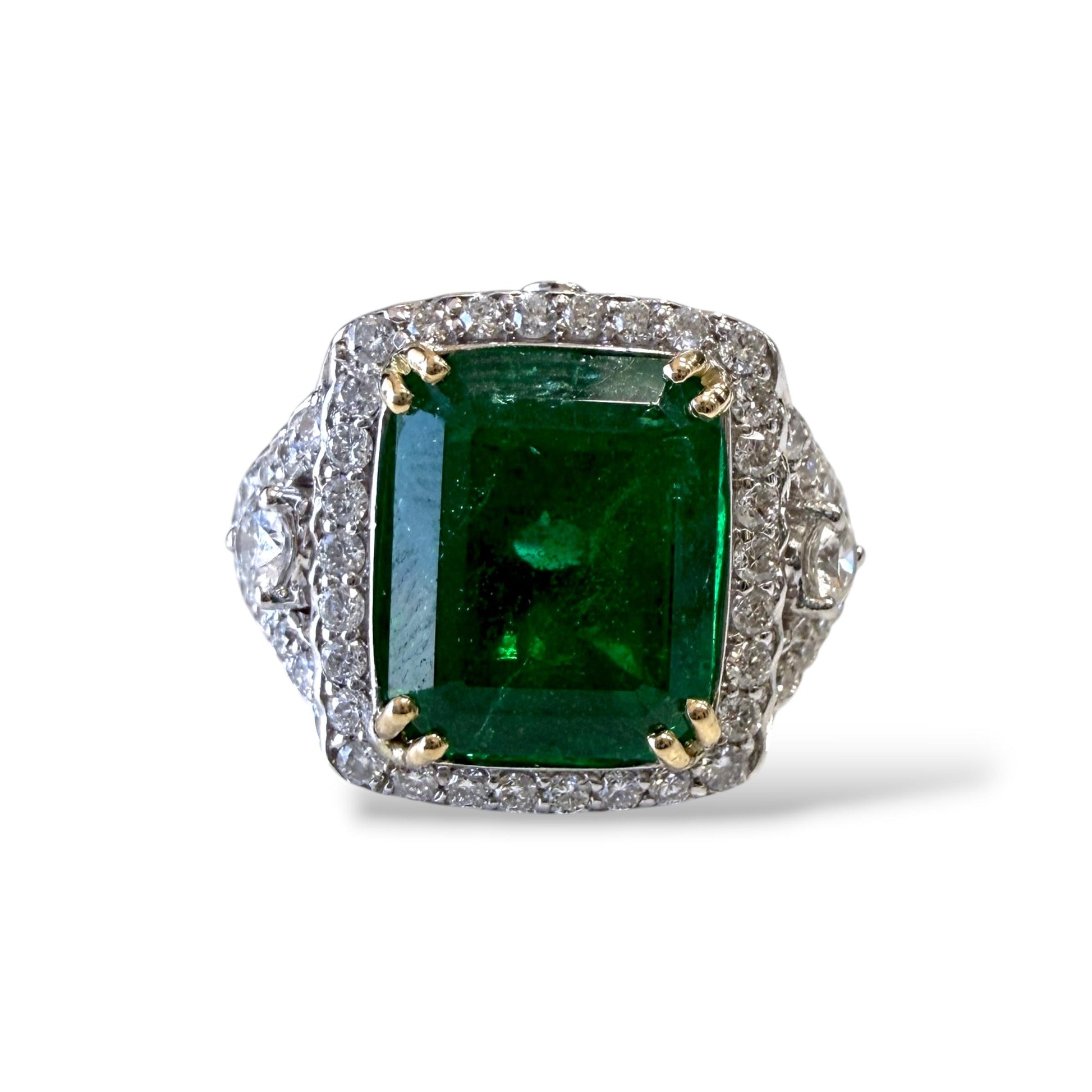 GIA Zambian 4.33ct Green Emerald Ring with 0.75cttw White Diamond Ring In 14 WG