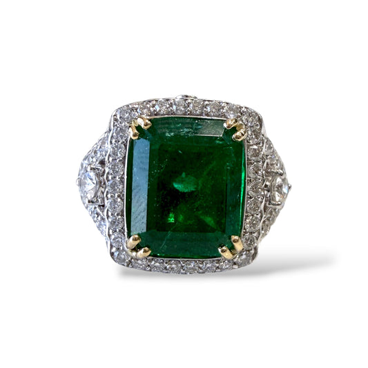 GIA Zambian 4.33ct Green Emerald Ring with 0.75cttw White Diamond Ring In 14 WG