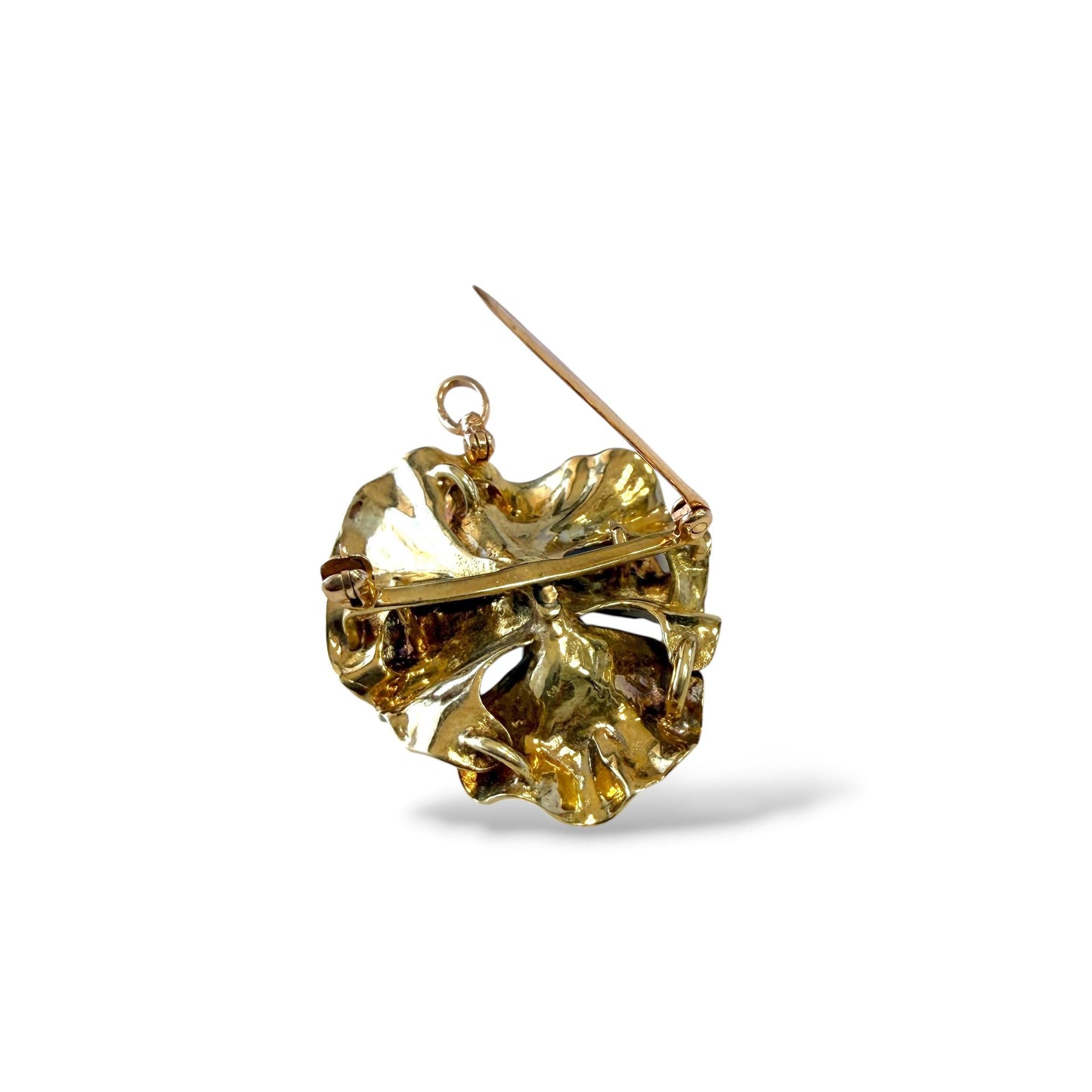 Vintage Enamel 0.25ct. White Diamond Brooch in 14k Yellow Gold 9.07g.