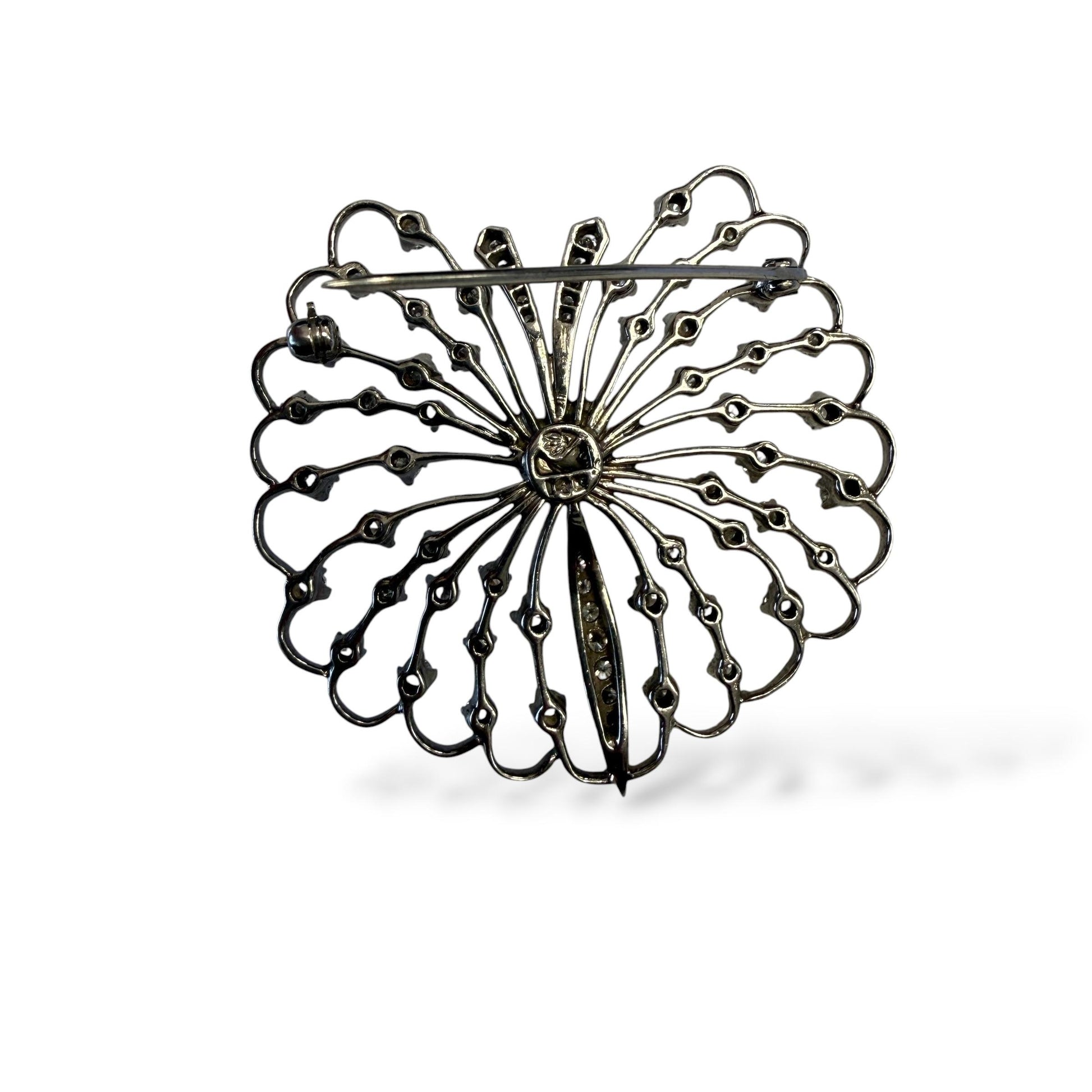1.95cttw. White Diamond & Pearl Vintage Brooch in 14k White Gold 13.73g.