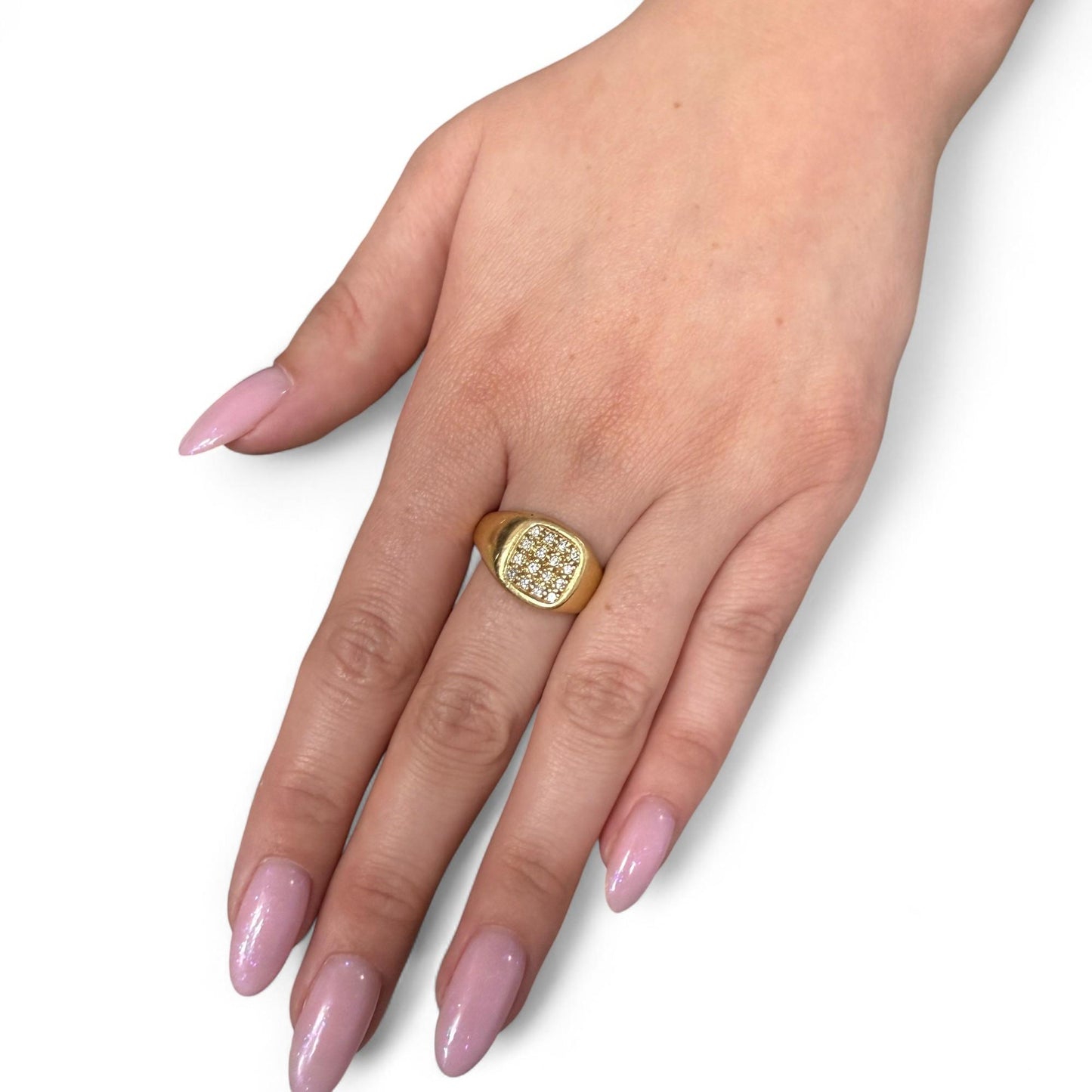 0.25 cttw. White Diamond Yellow Gold Signet Ring 7.75US 10,83g.