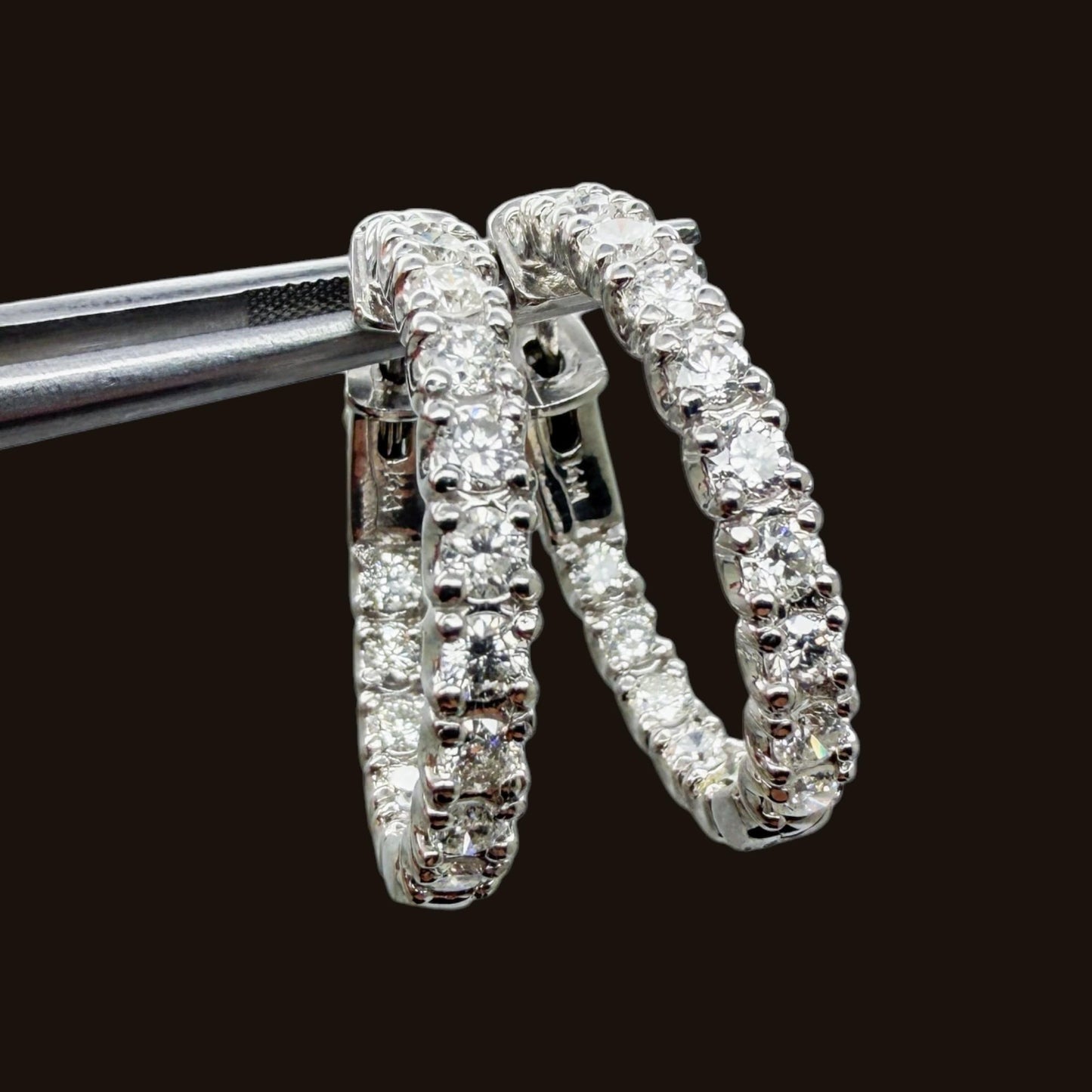 2.00 cttw. White Diamond Hoop Earrings in 14k White Gold 8.3g