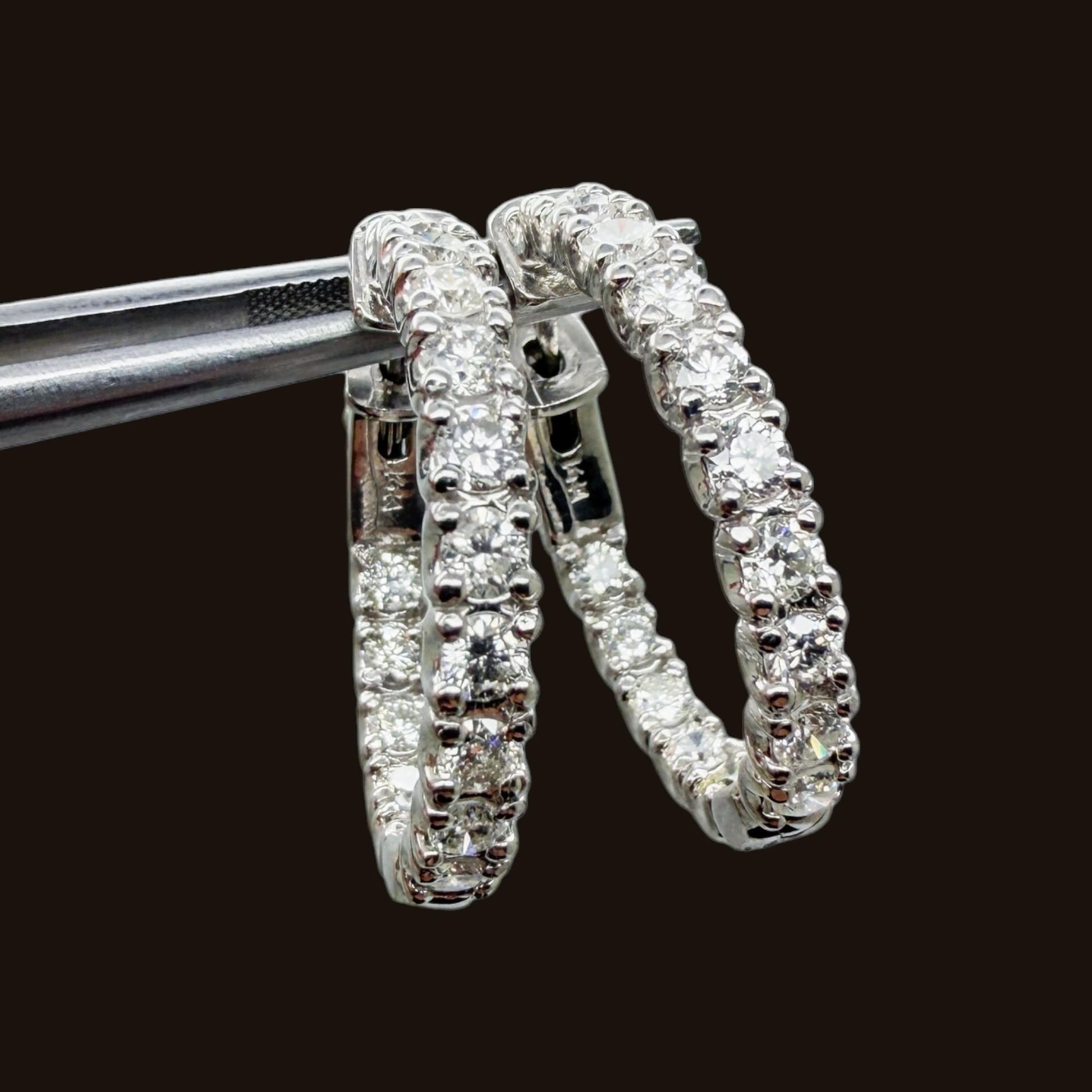 2.00 cttw. White Diamond Hoop Earrings in 14k White Gold 8.3g