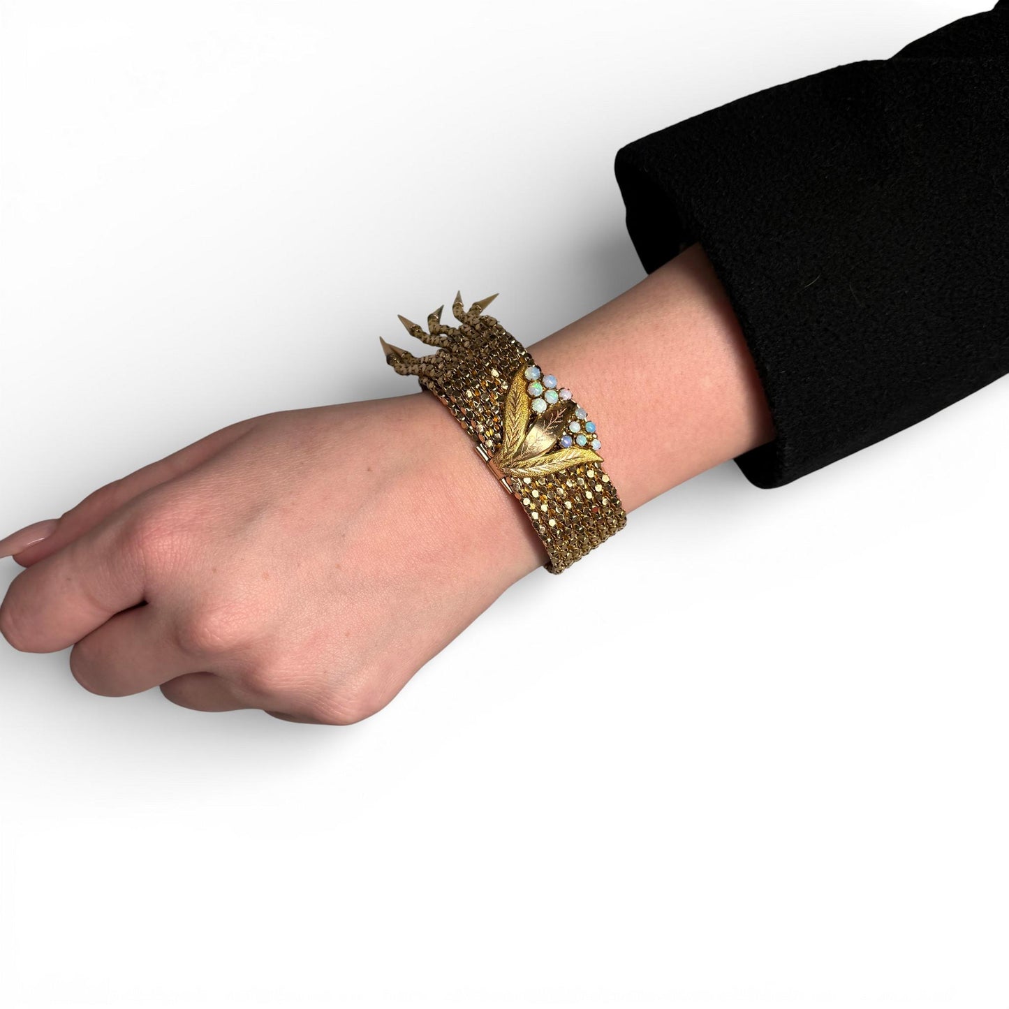 14k Yellow Gold Tassle Adjustable Size Bracelet with Opals 64.57g. 10"