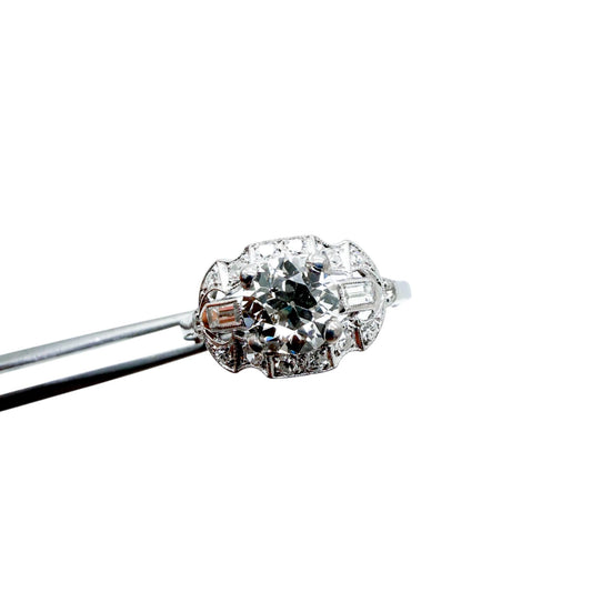 1.12 ct. White Diamond Art Deco Ring in 14k White Gold GIA Certified 7US