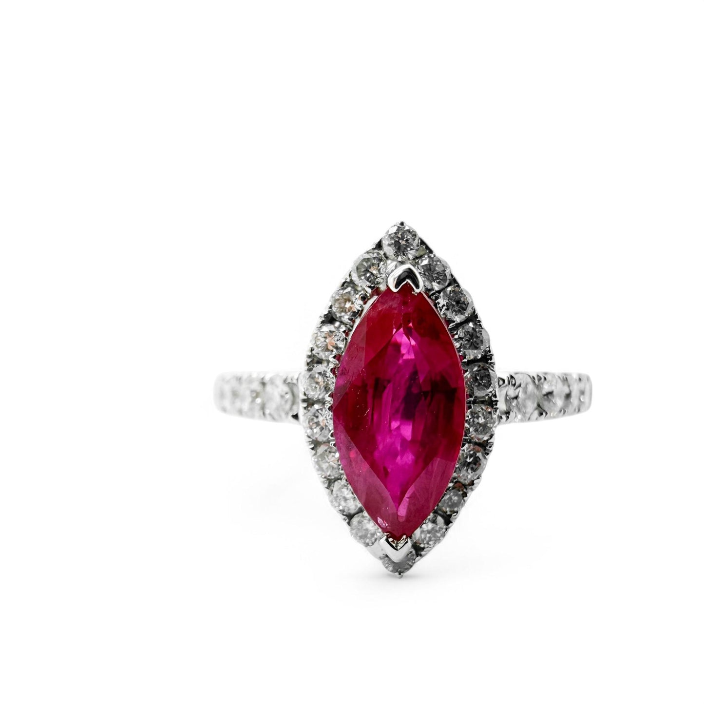 1.39 ct. Ruby Burma Halo Diamond Ring in 14k White Gold 6.5US 3.95g