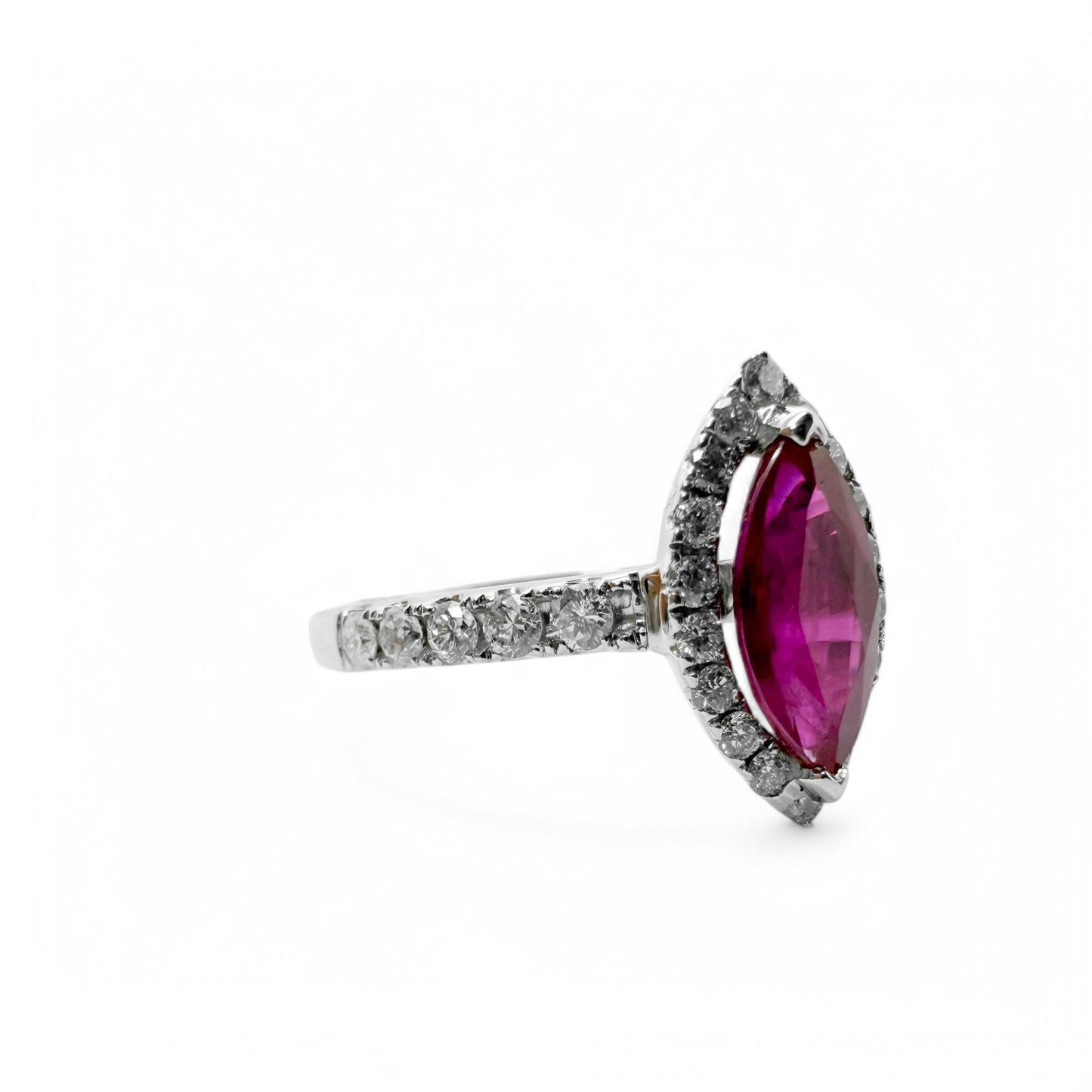 1.39 ct. Ruby Burma Halo Diamond Ring in 14k White Gold 6.5US 3.95g