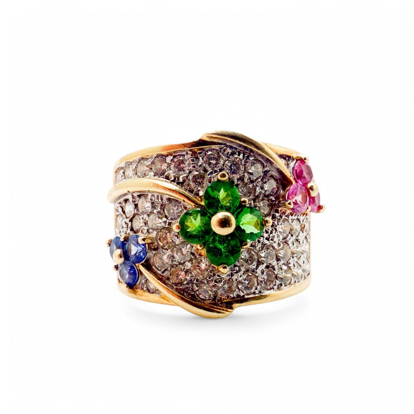 14k Yellow Gold Le Vian Flower Ring with 1.30cttw White Diamond & Gemstones 9US