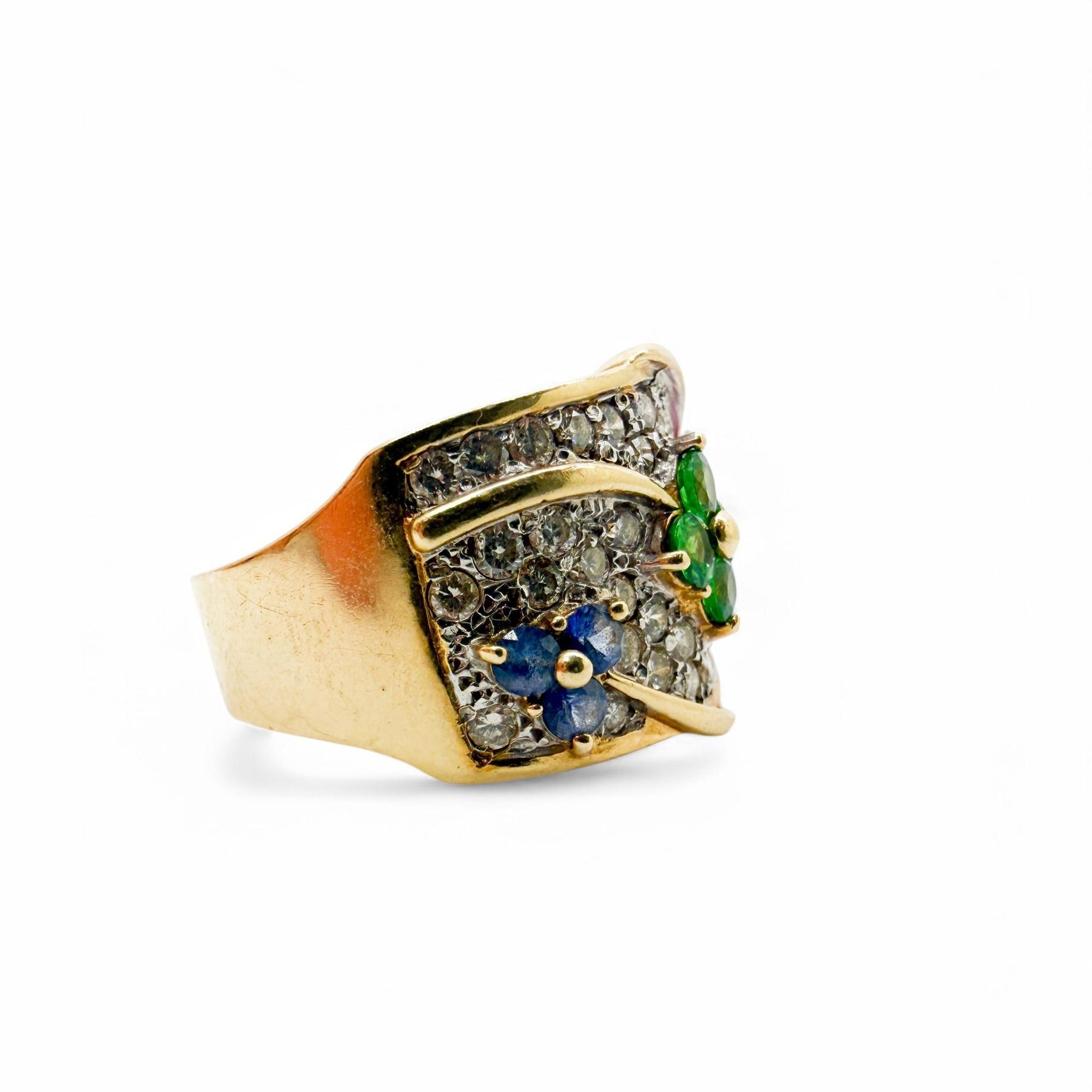 14k Yellow Gold Le Vian Flower Ring with 1.30cttw White Diamond & Gemstones 9US