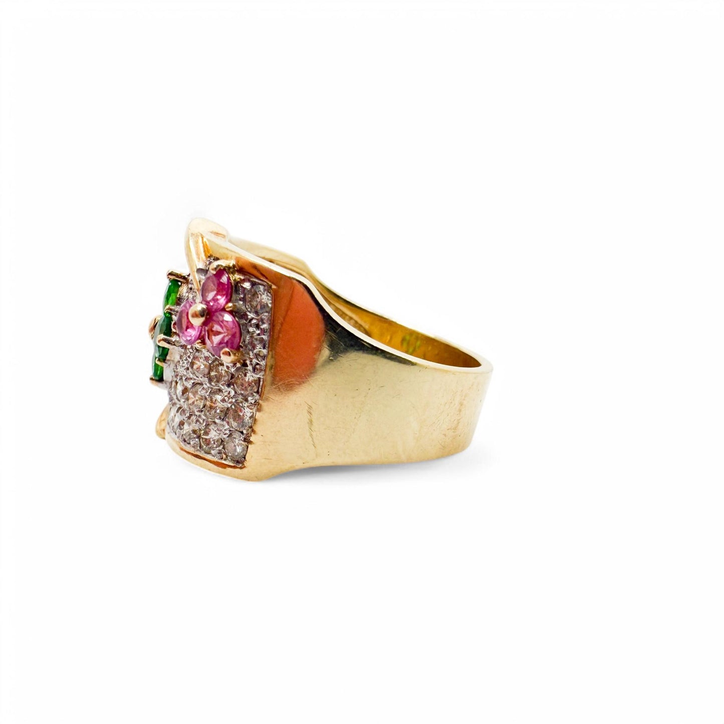 14k Yellow Gold Le Vian Flower Ring with 1.30cttw White Diamond & Gemstones 9US