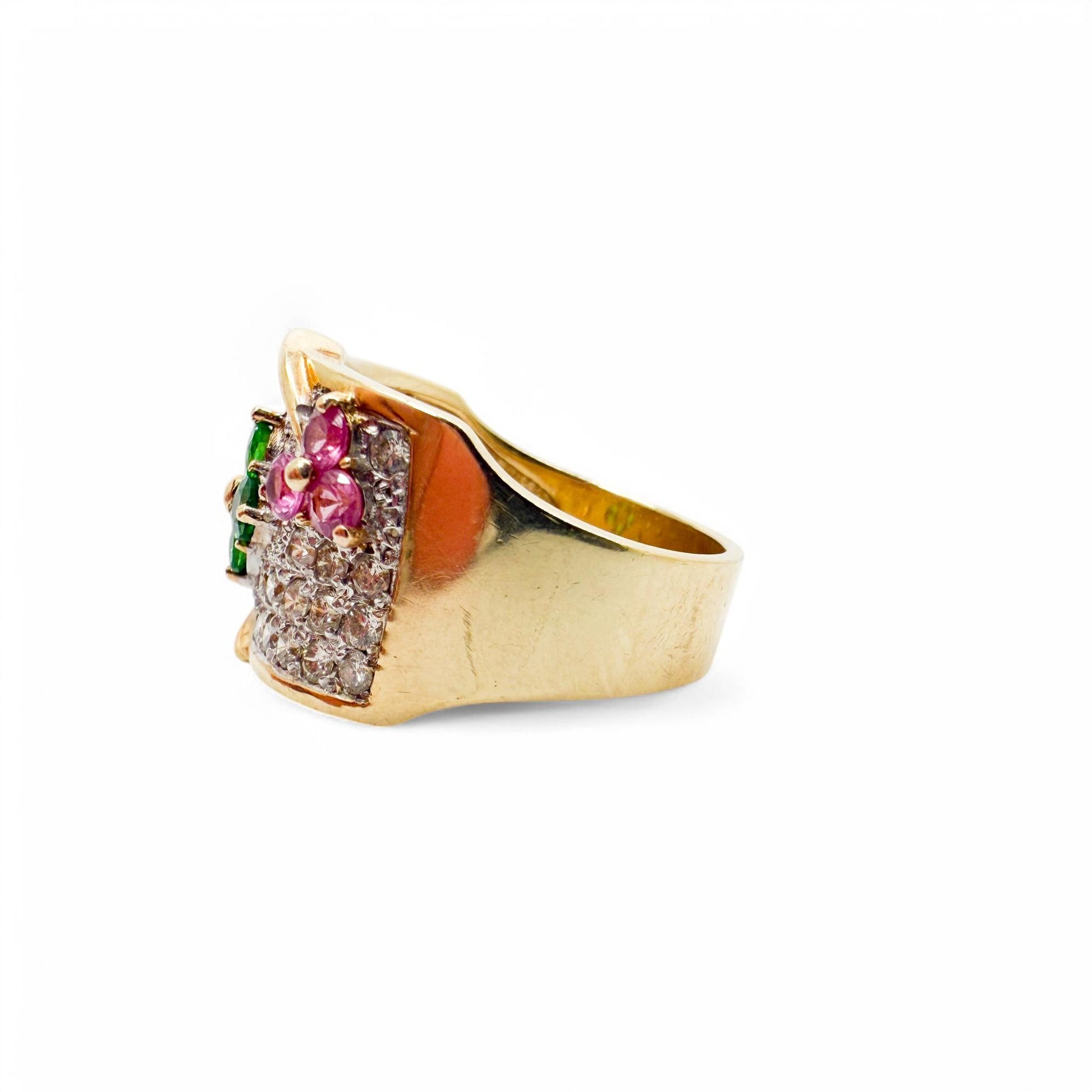 14k Yellow Gold Le Vian Flower Ring with 1.30cttw White Diamond & Gemstones 9US