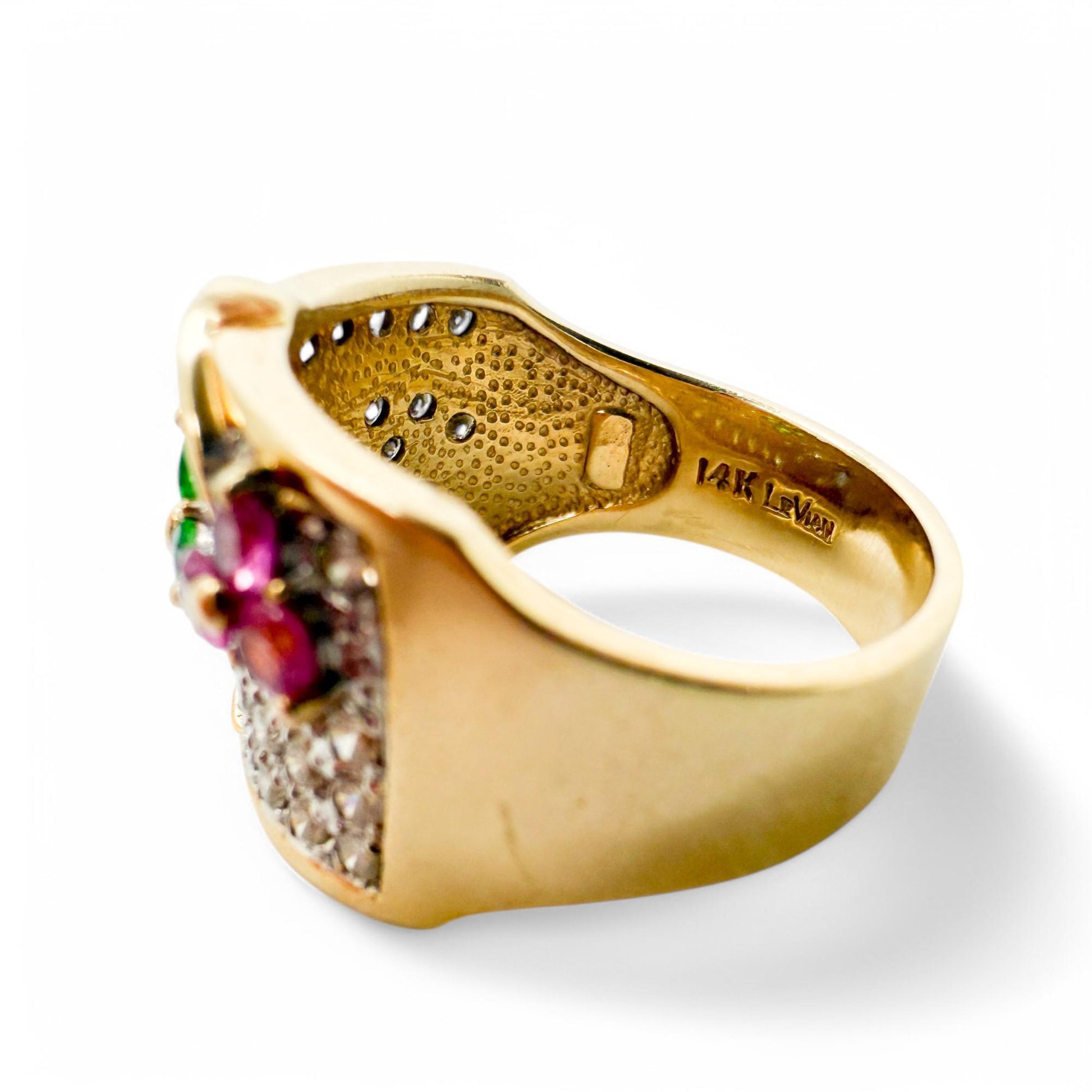 14k Yellow Gold Le Vian Flower Ring with 1.30cttw White Diamond & Gemstones 9US