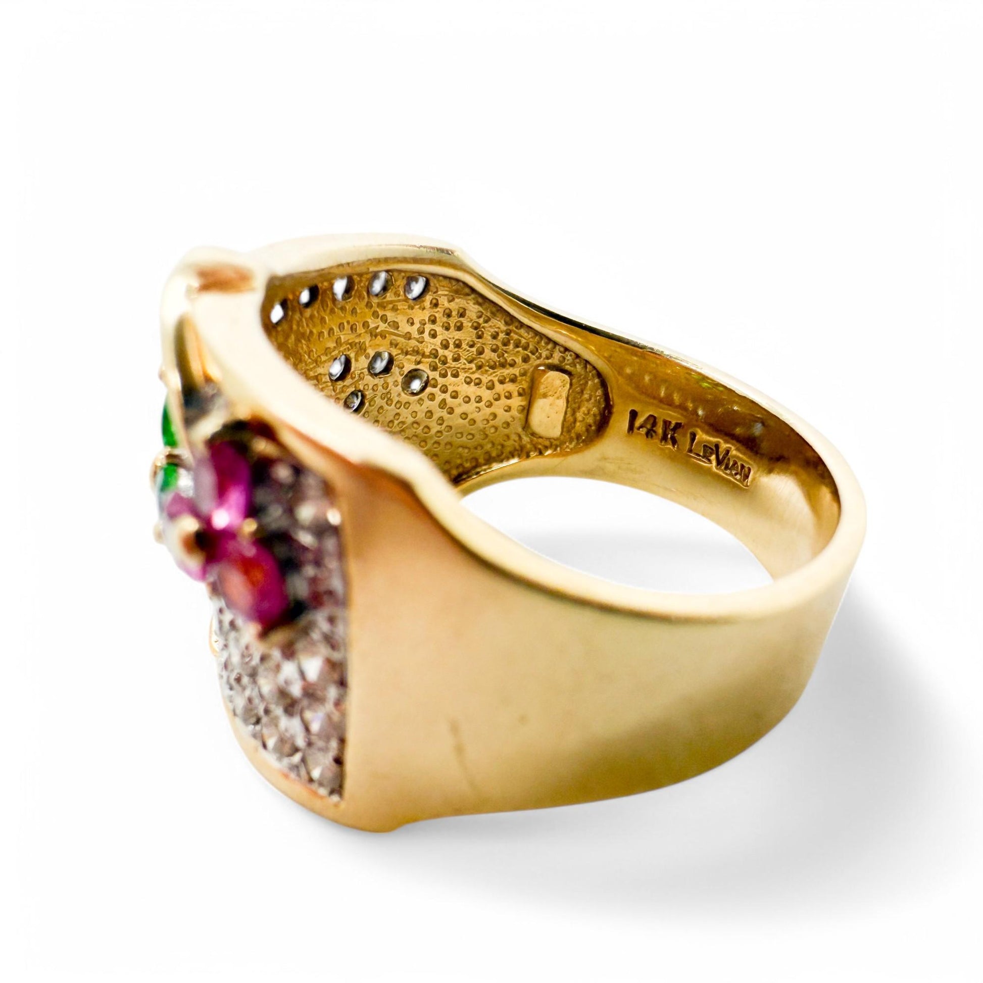 14k Yellow Gold Le Vian Flower Ring with 1.30cttw White Diamond & Gemstones 9US