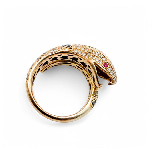 1,27cttw. White Diamond Snake Ring in 18k Rose Gold 7US