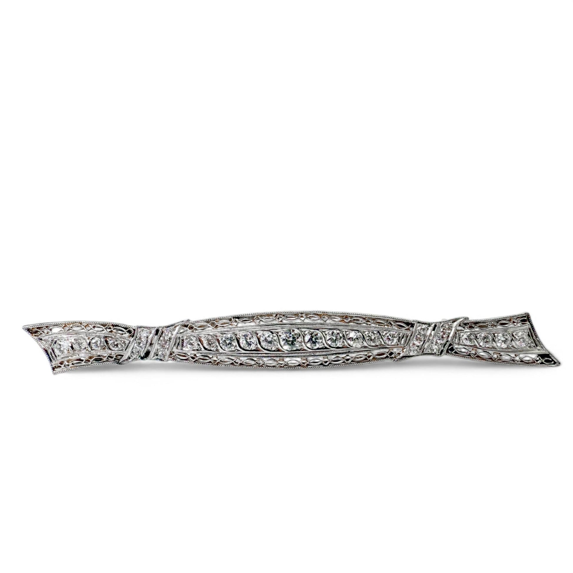 1.50 cttw White Diamond Old European Cut Platinm Brooch 6.53g