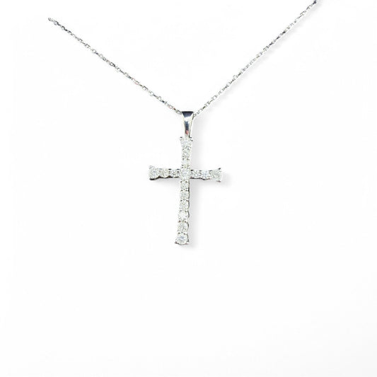 0.25 cttw. White Diamond Cross Necklace in 14k White Gold 2.07g