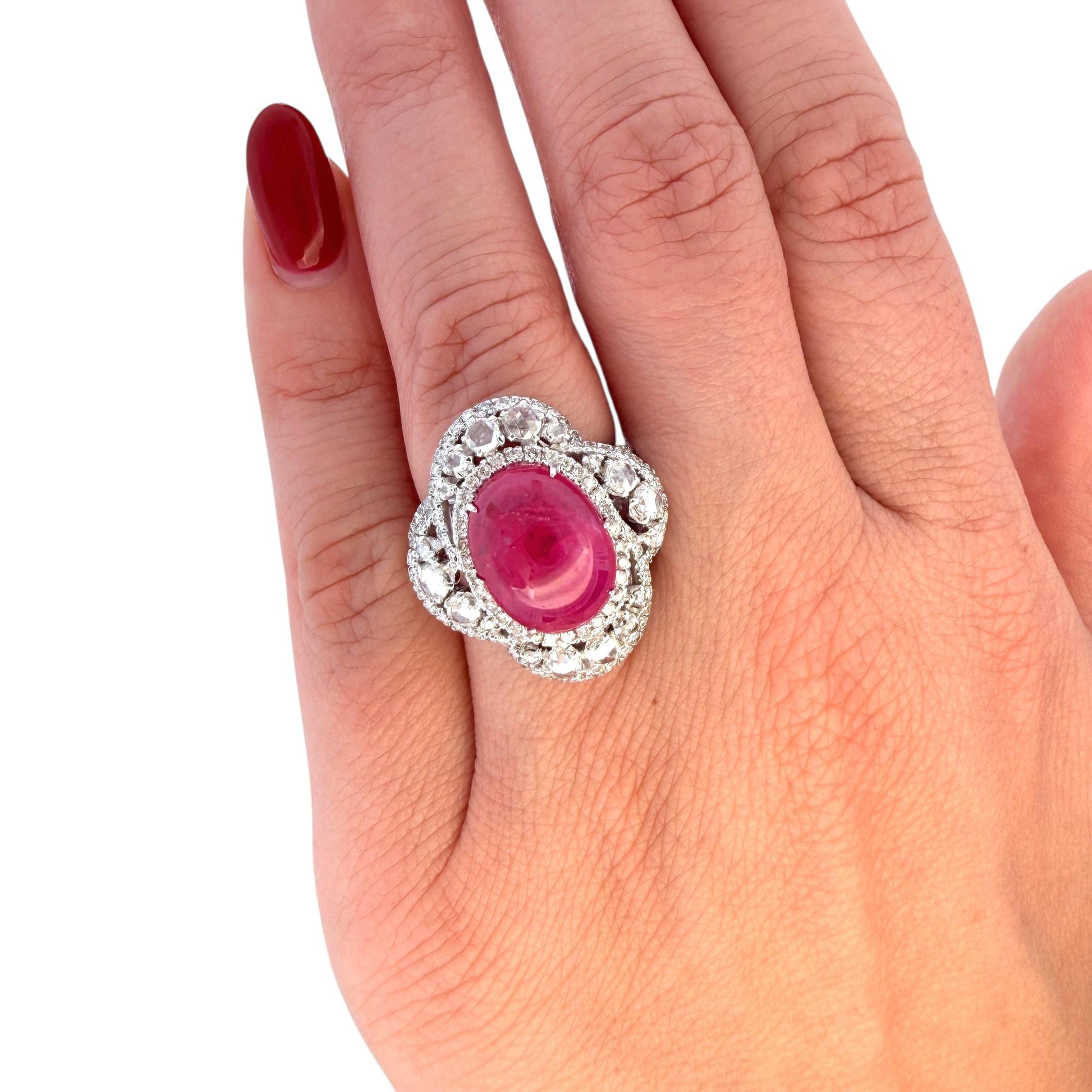 GIA 8.60ct. Natural Ruby & White Diamond Ring in 18k White Gold 5.5US 12.12g