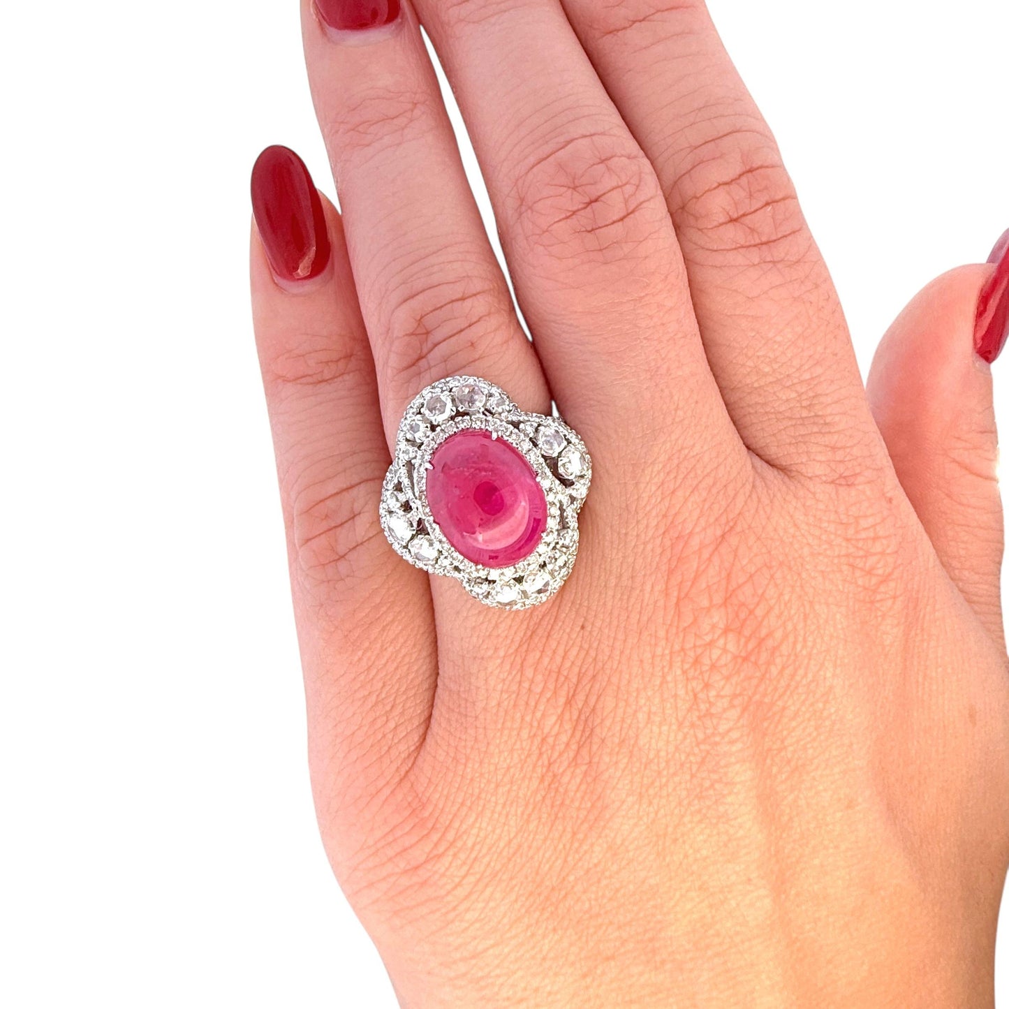 GIA 8.60ct. Natural Ruby & White Diamond Ring in 18k White Gold 5.5US 12.12g