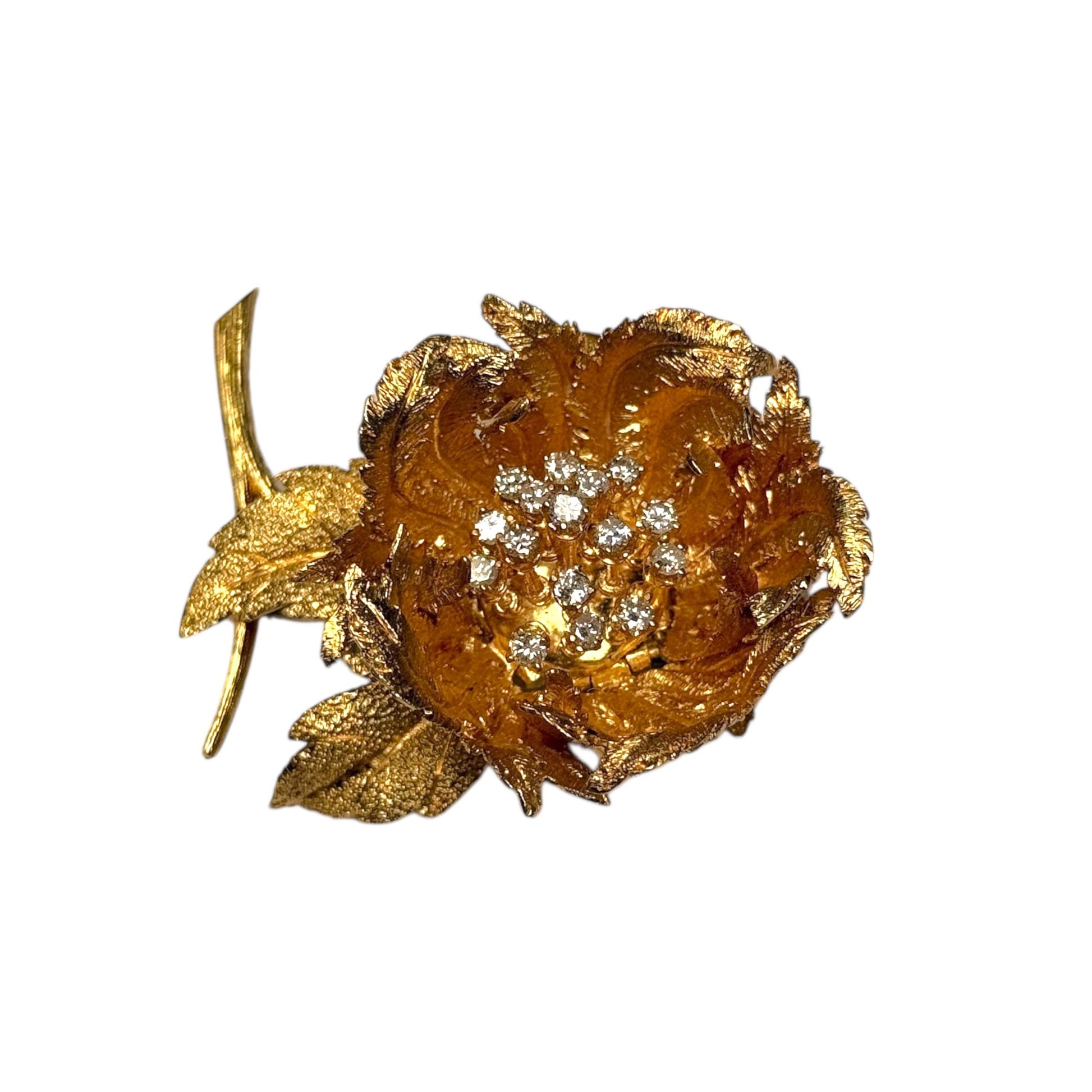 1cttw. White Diamond Hammerman Brothers Brooch in 18k Yellow Gold 31.56g.