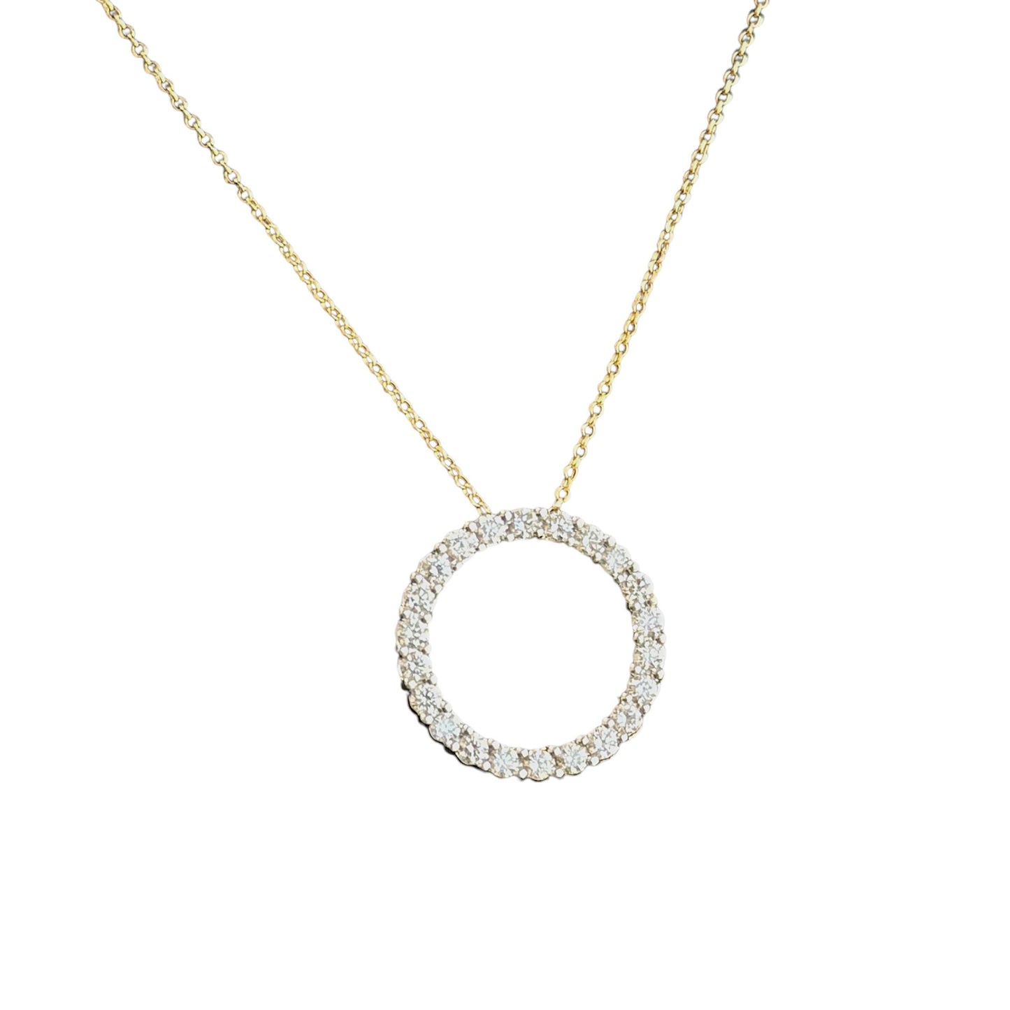 2cttw. White Diamond Circle Pendant Necklace in 14k Yellow Gold 18"