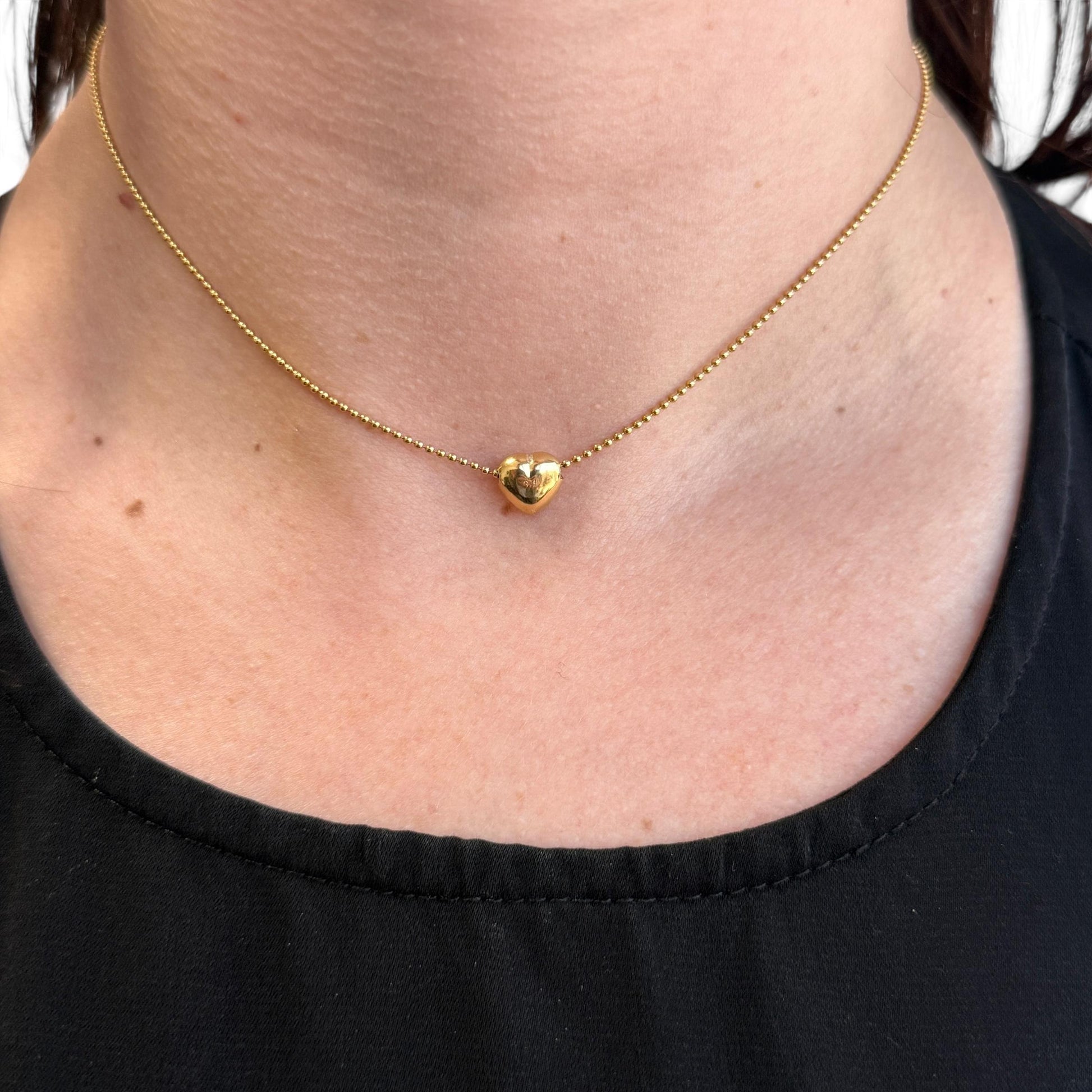 14k Yellow Gold Puffy Heart Pendant Necklace 14"