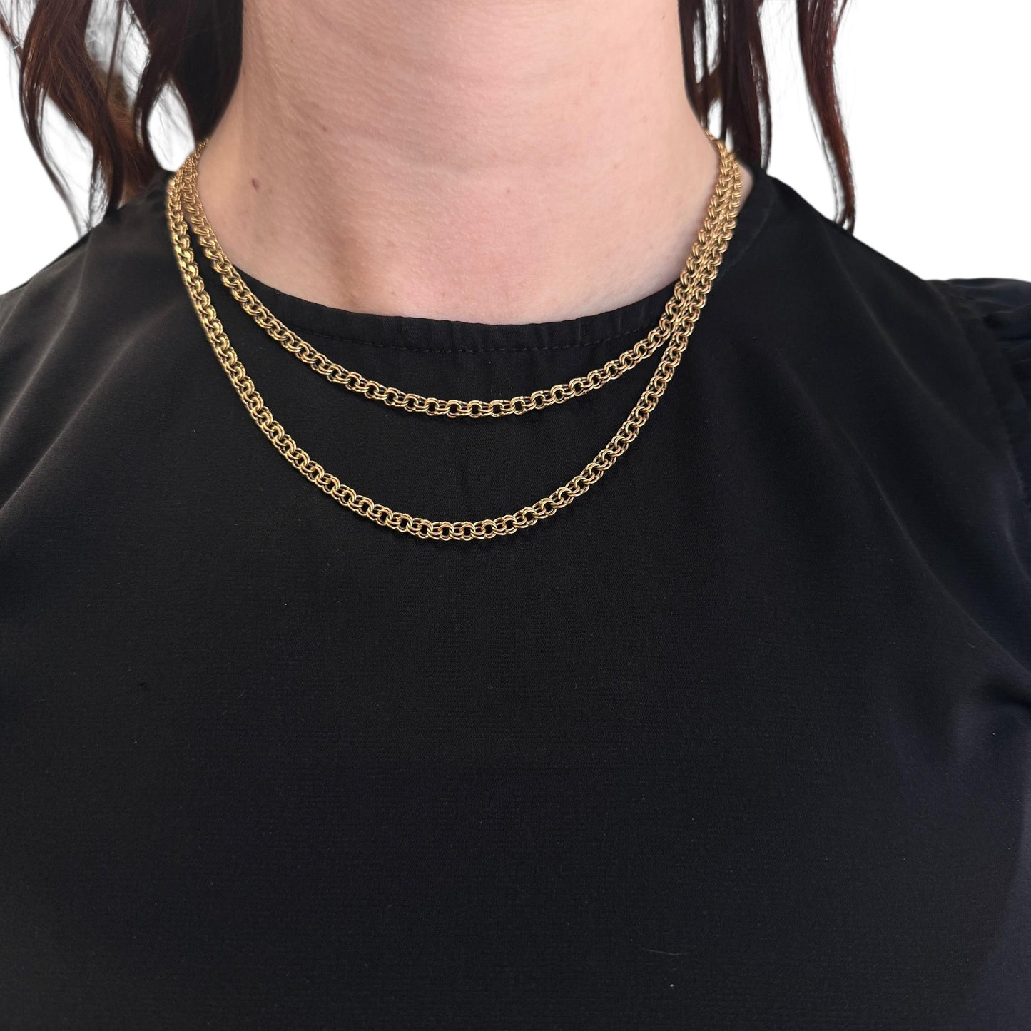 14k Two Row Link Chain Necklace 28.48g. 18"