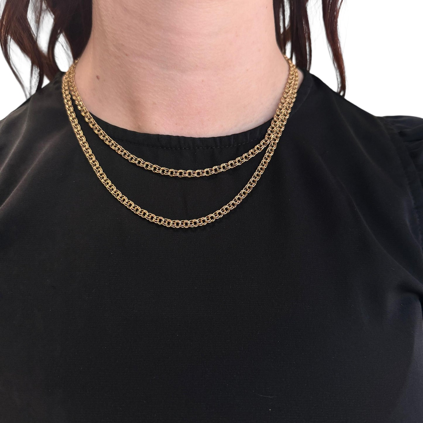 14k Two Row Link Chain Necklace 28.48g. 18"