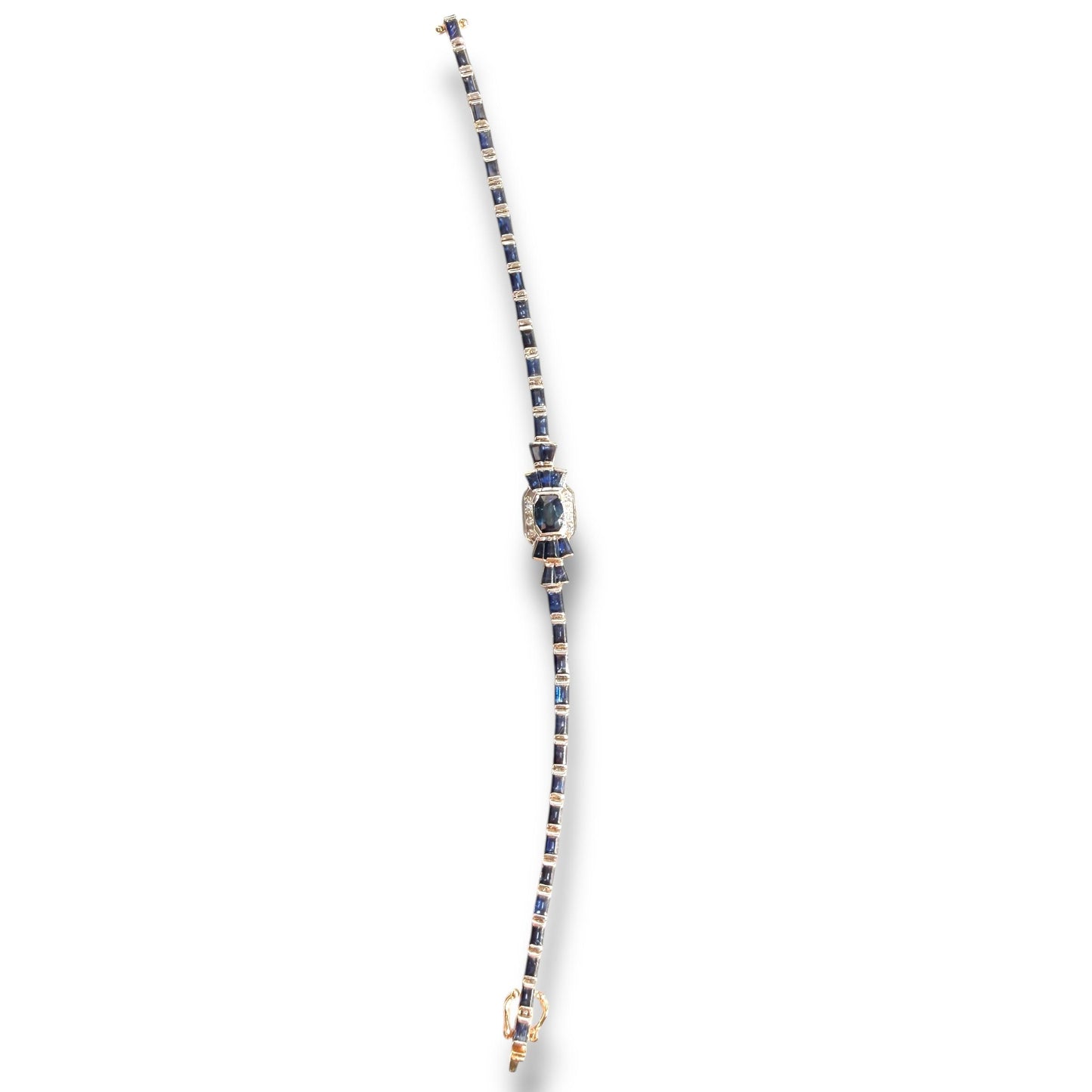 8.85cttw Blue Sapphire & White Diamond Bracelet in 14k Yellow Gold 8.70g. 7"