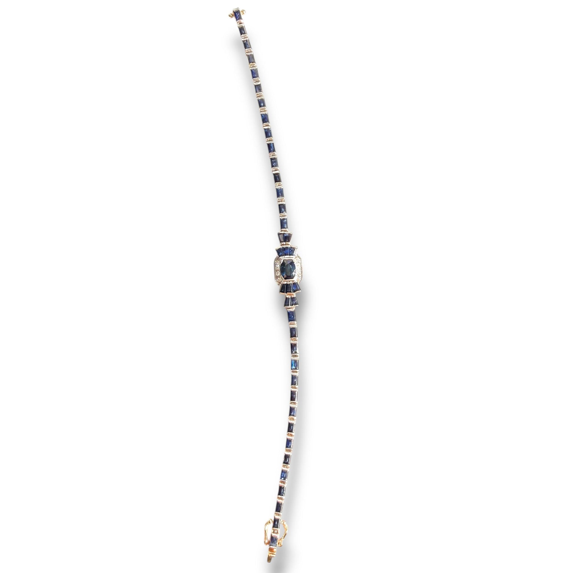 8.85cttw Blue Sapphire & White Diamond Bracelet in 14k Yellow Gold 8.70g. 7"