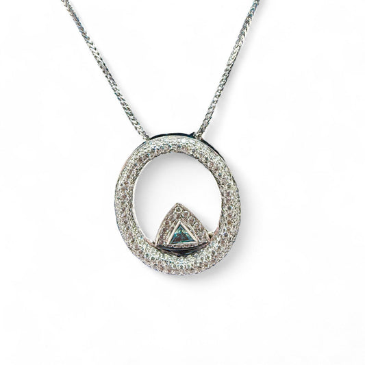 Apprx. 2.00cttw White Diamond & Blue Trillion Pendant Neckalce in 14k White Gold