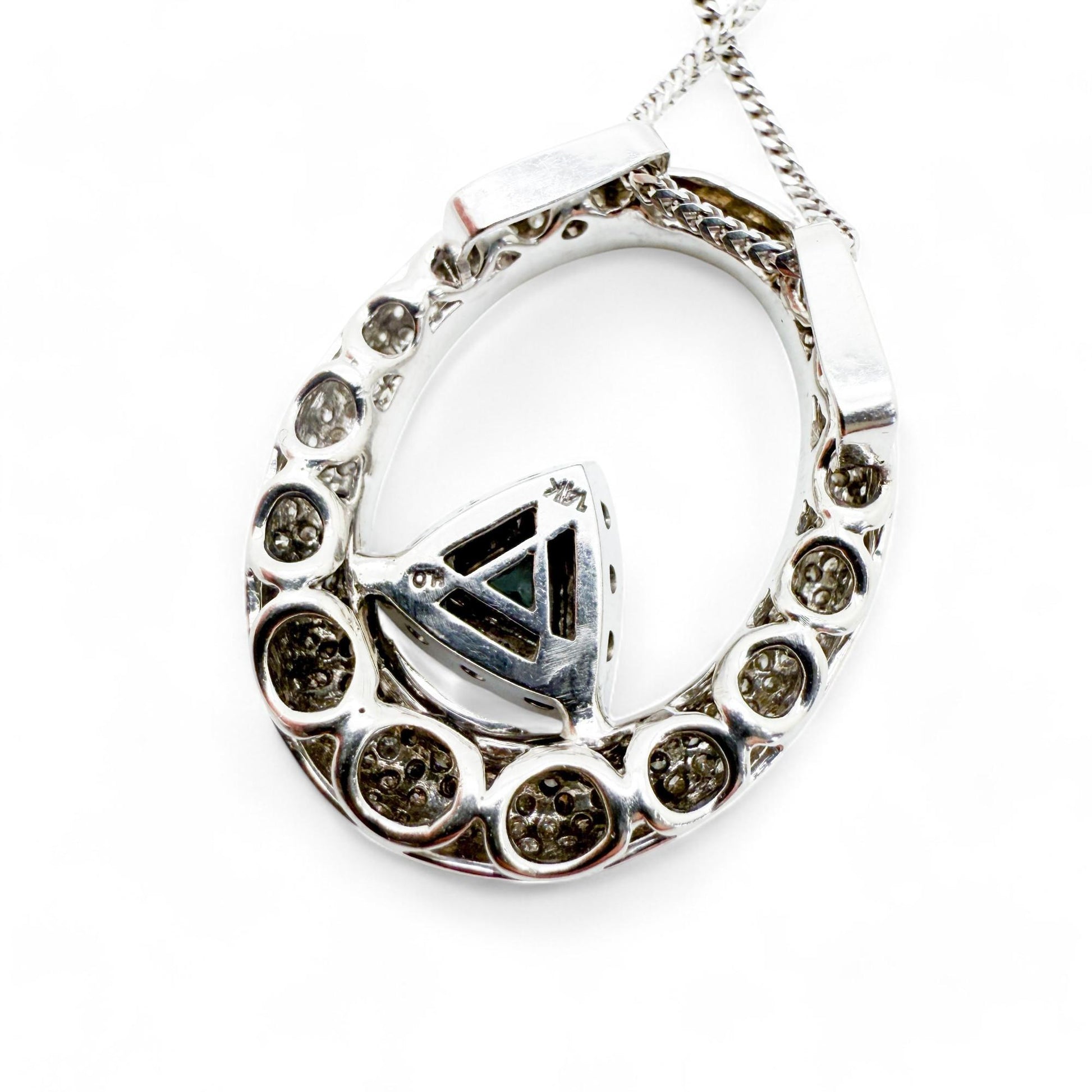 Apprx. 2.00cttw White Diamond & Blue Trillion Pendant Neckalce in 14k White Gold