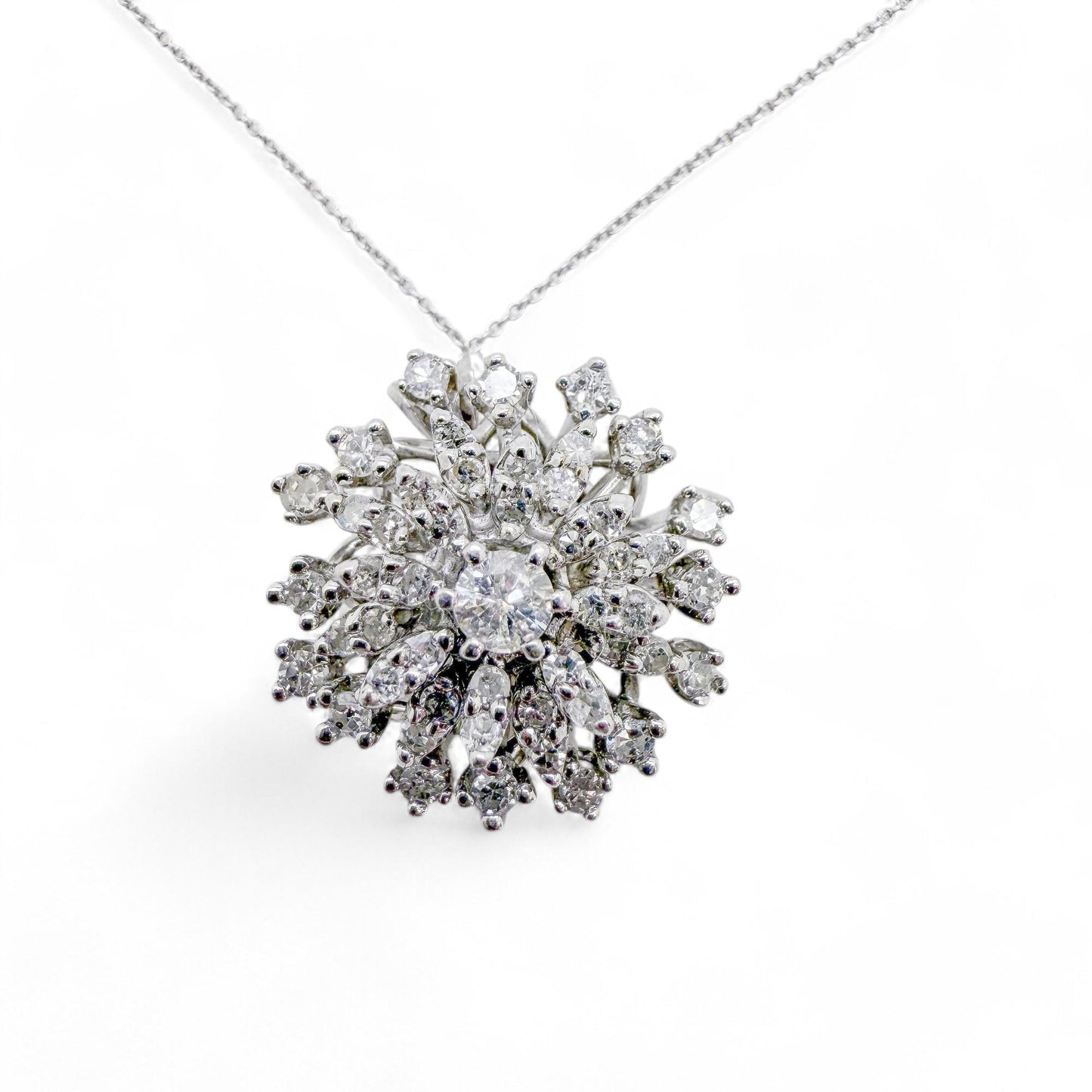 1.45 cttw. White Diamond Floral Pendant Necklace in 14k White Gold