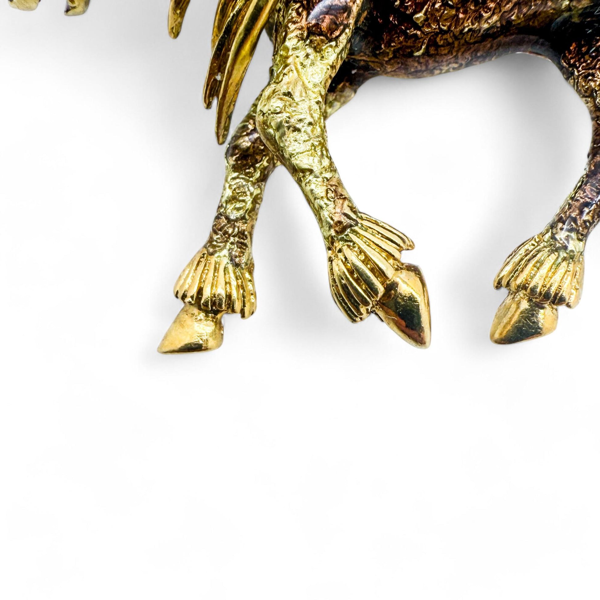 Vintage 18k Yellow Gold & White Diamond Enamel Horse Brooch 27.30g