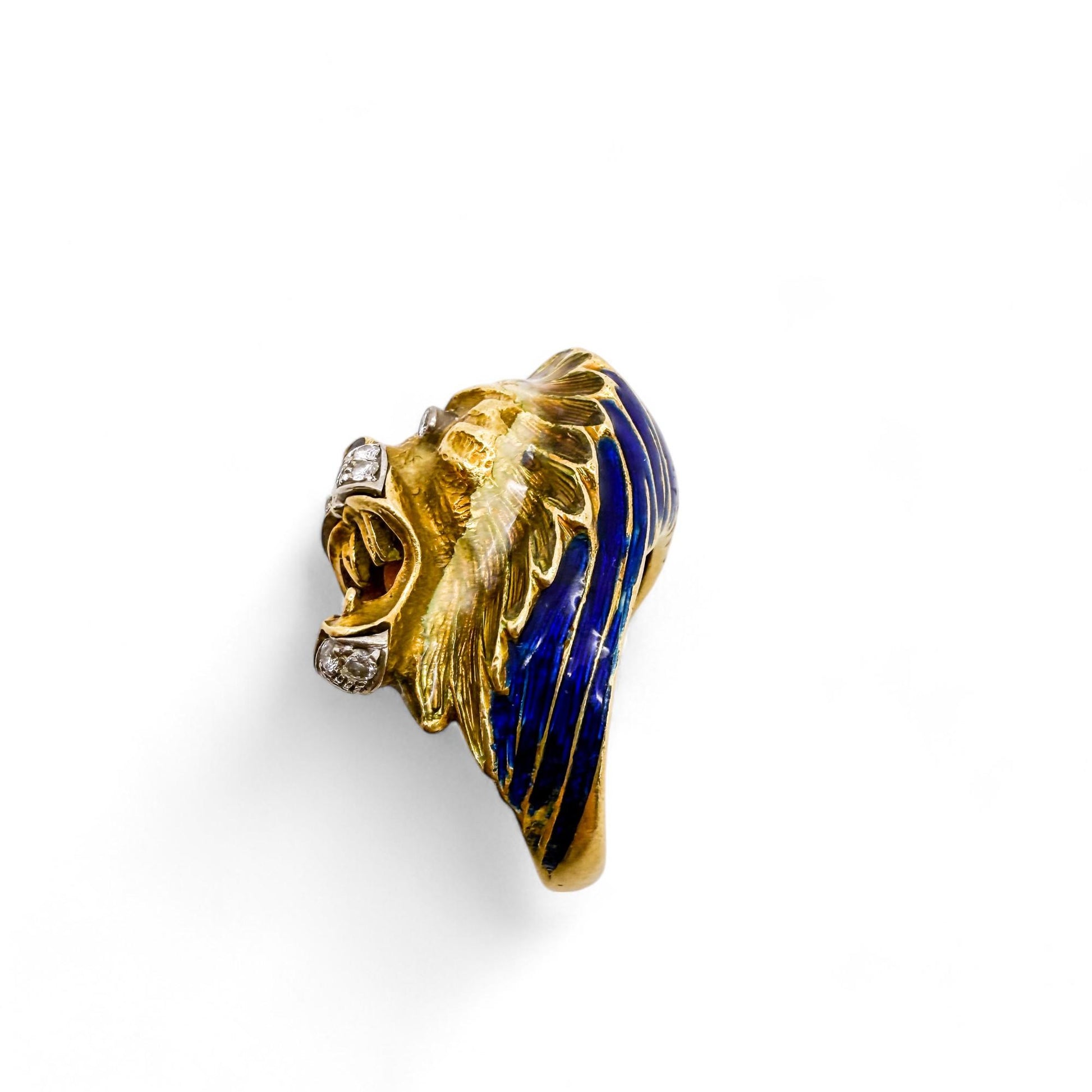 Vintage 18k Yellow Gold Enamel  & White Diamond Tiger Ring 5.75US