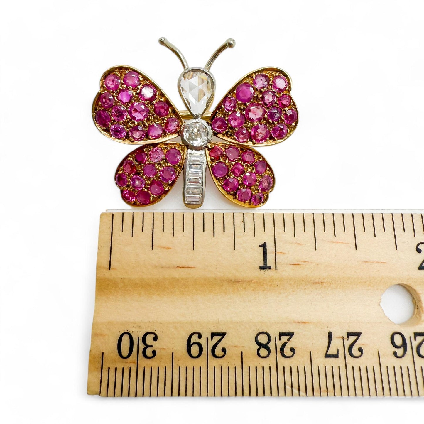 2.94 cttw. Pink Ruby & 0.65 cttw. White Diamonds Butterfly Brooch 8g.