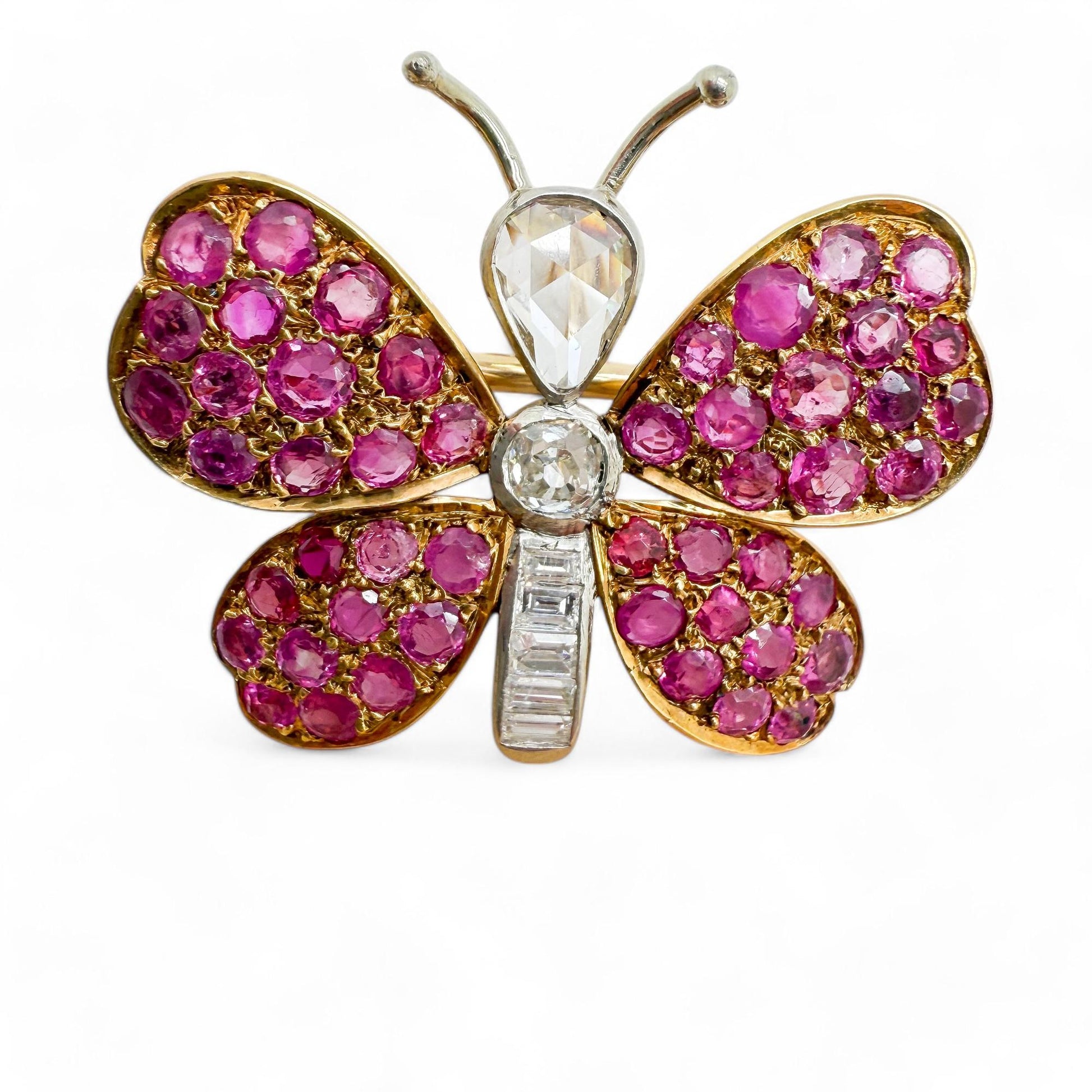 2.94 cttw. Pink Ruby & 0.65 cttw. White Diamonds Butterfly Brooch 8g.