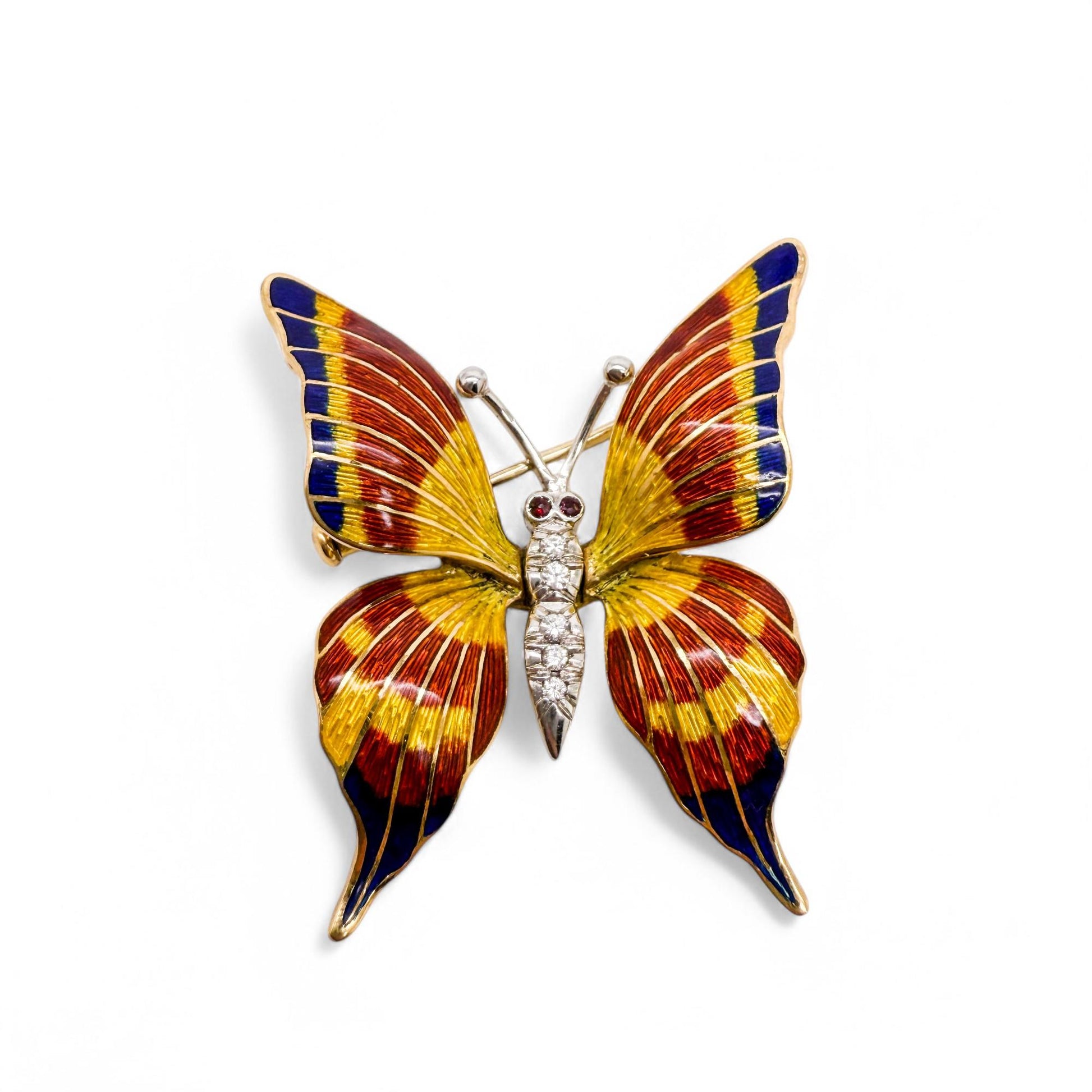 18K Yellow Gold Enamel Butterfly Brooch 13.5g