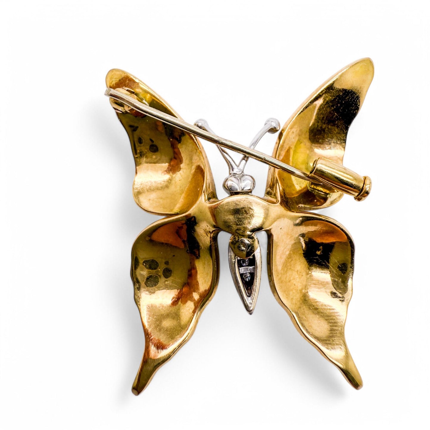 18K Yellow Gold Enamel Butterfly Brooch 13.5g